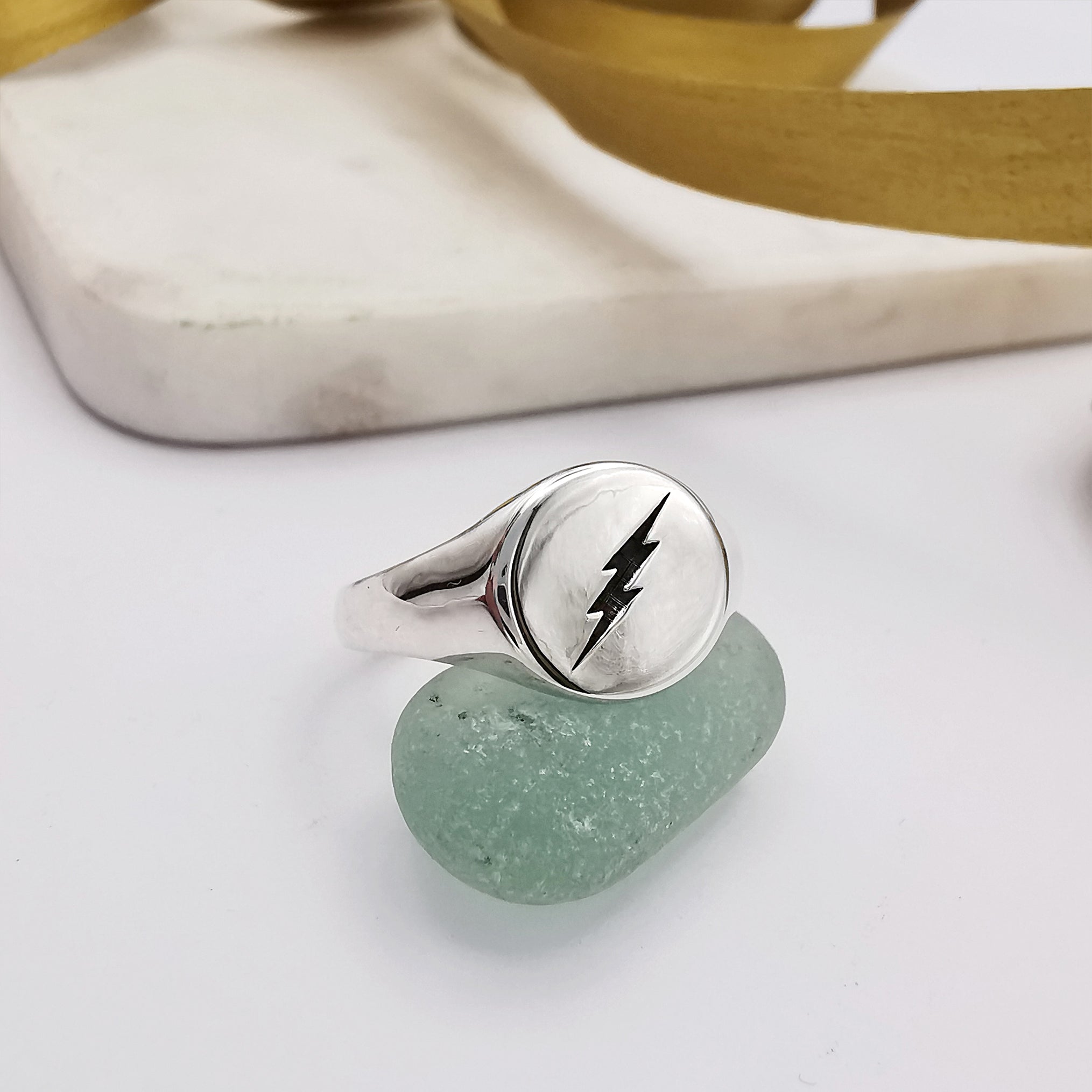 bespoke lightning bolt silver signet ring