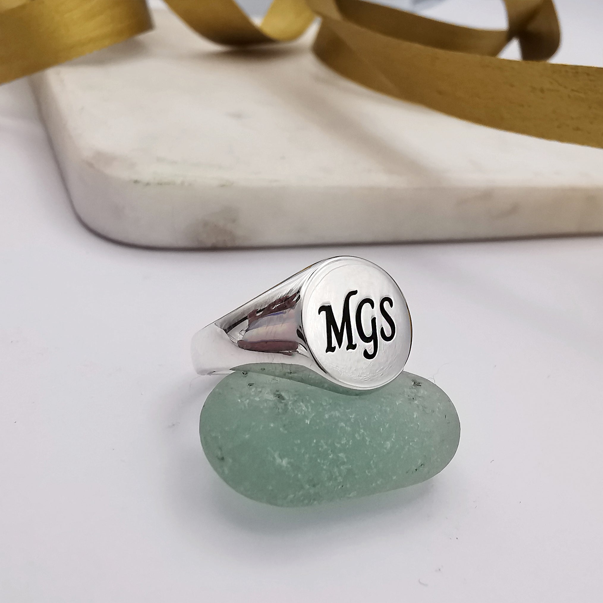 custom engraved men's initials silver signet ring