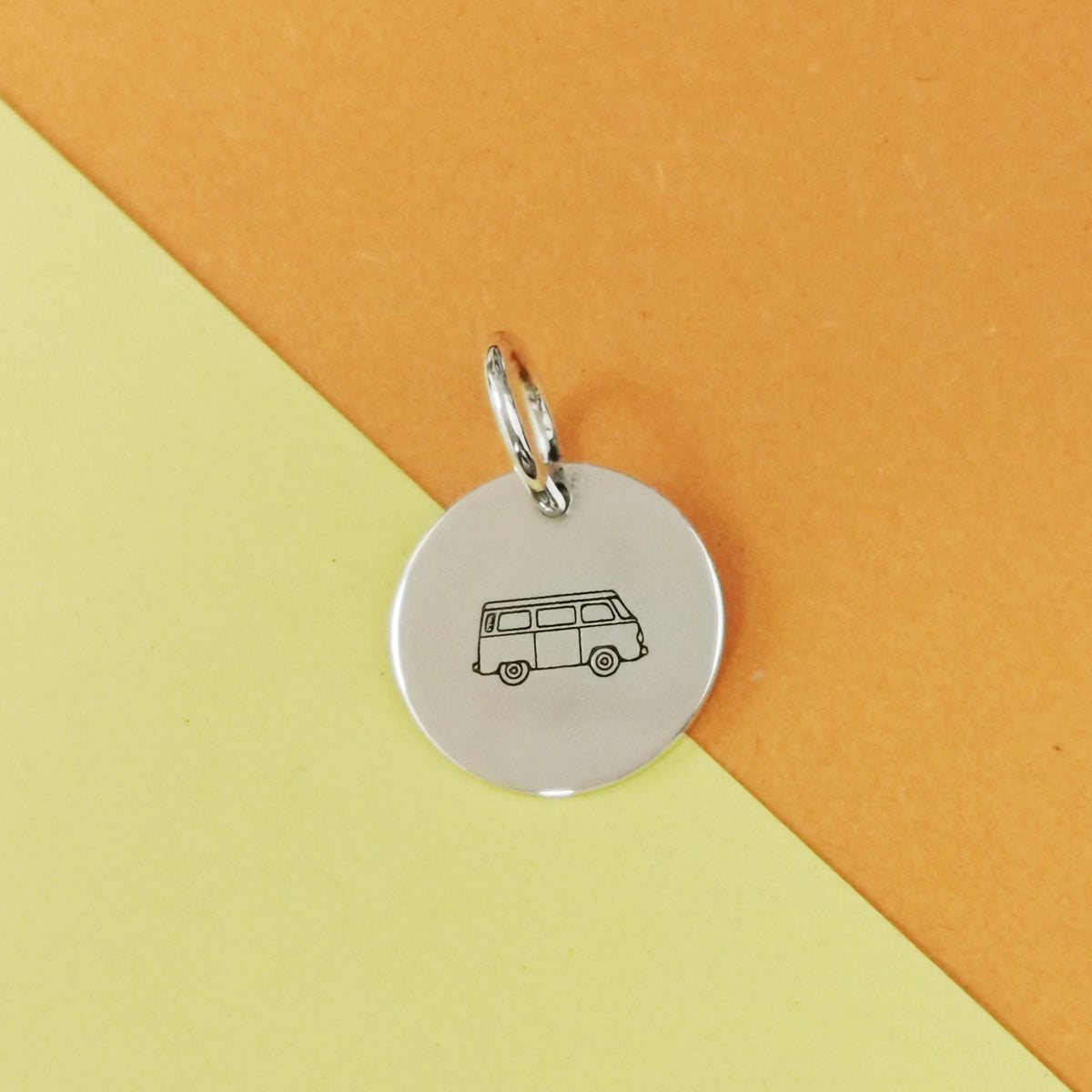 custom engraved symbol camper van disc silver charm for necklace or bracelet
