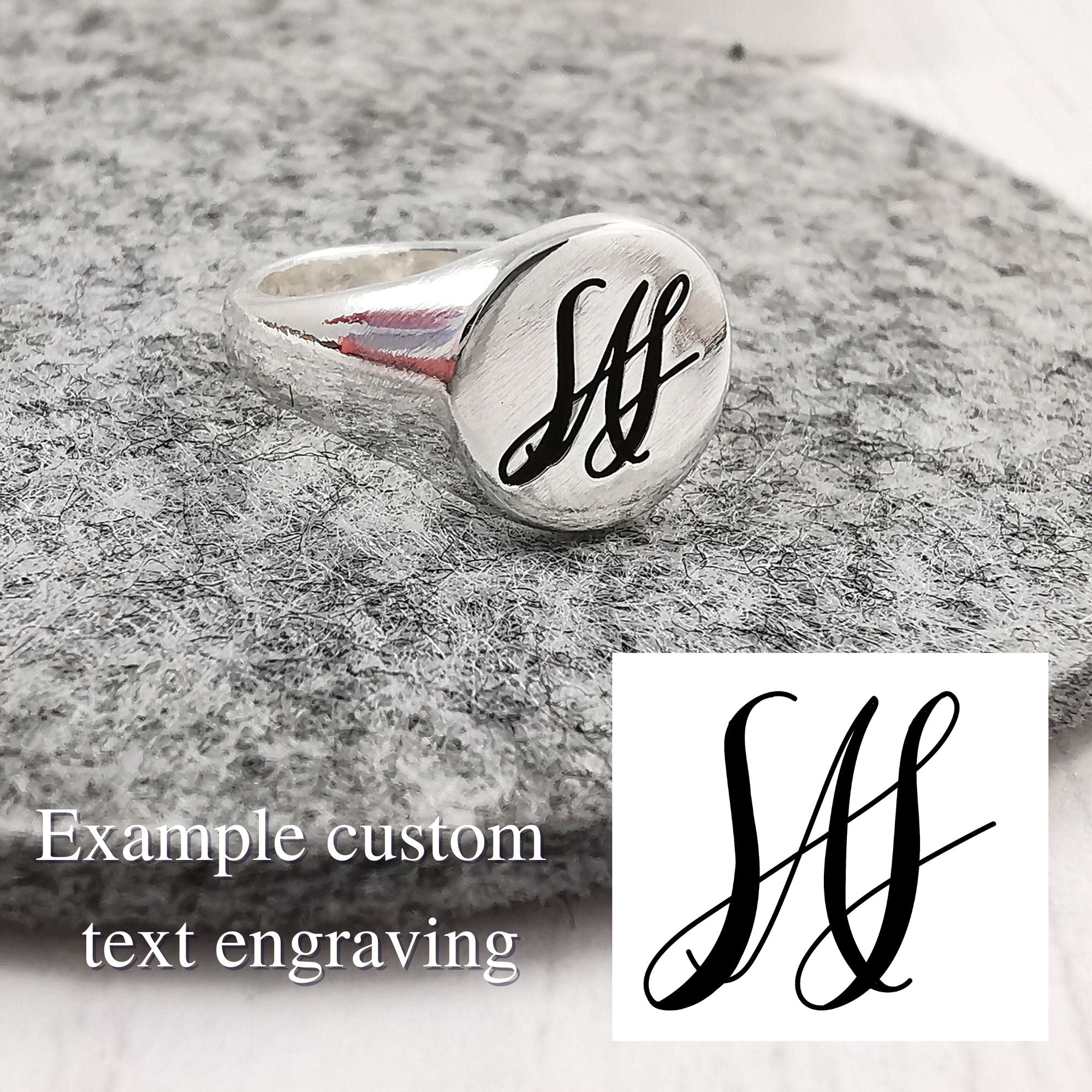 custom engraved silver signet ring family crest handwriting logo symbols off the map jewellery