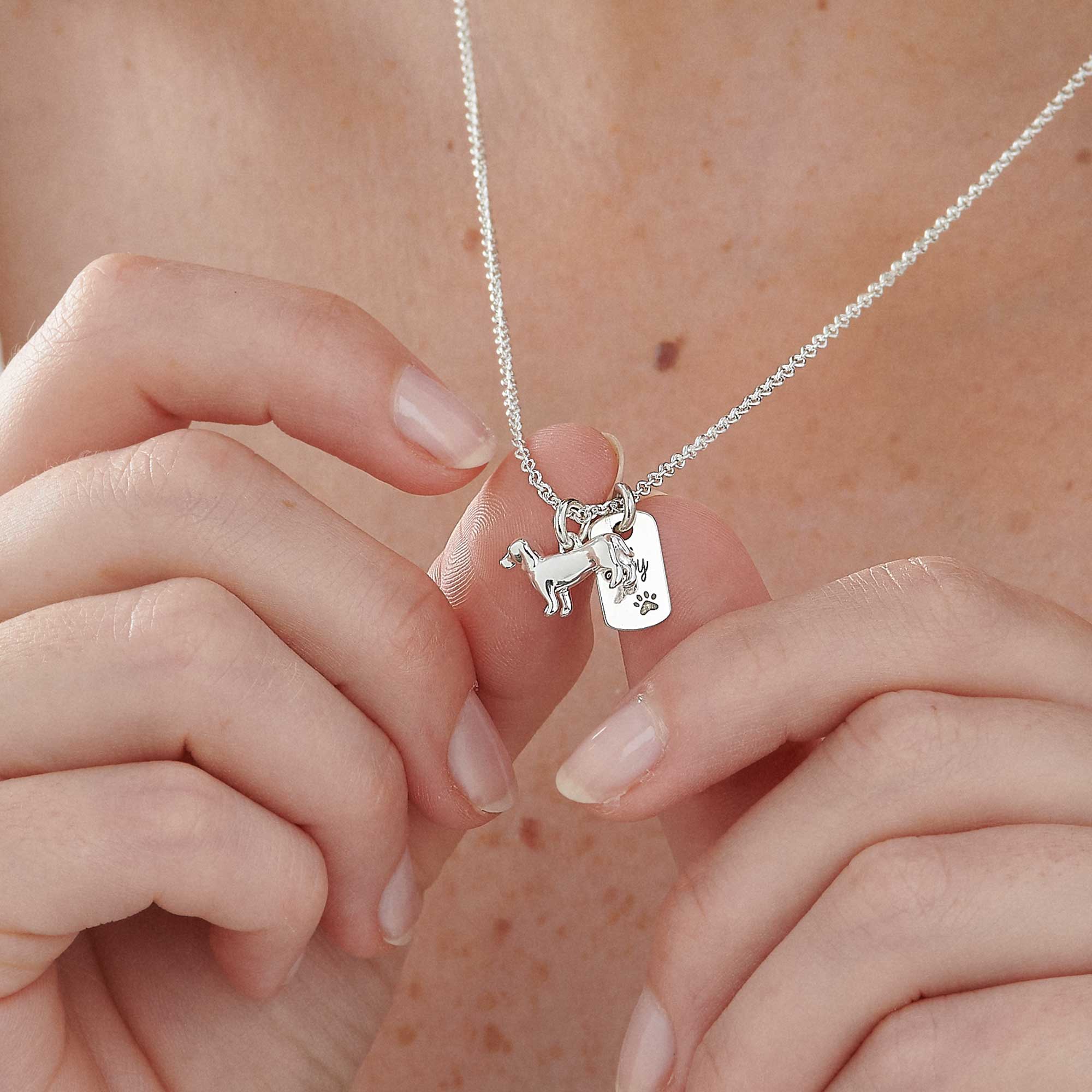 dachshund sausage dog personalised silver necklace scarlett jewellery