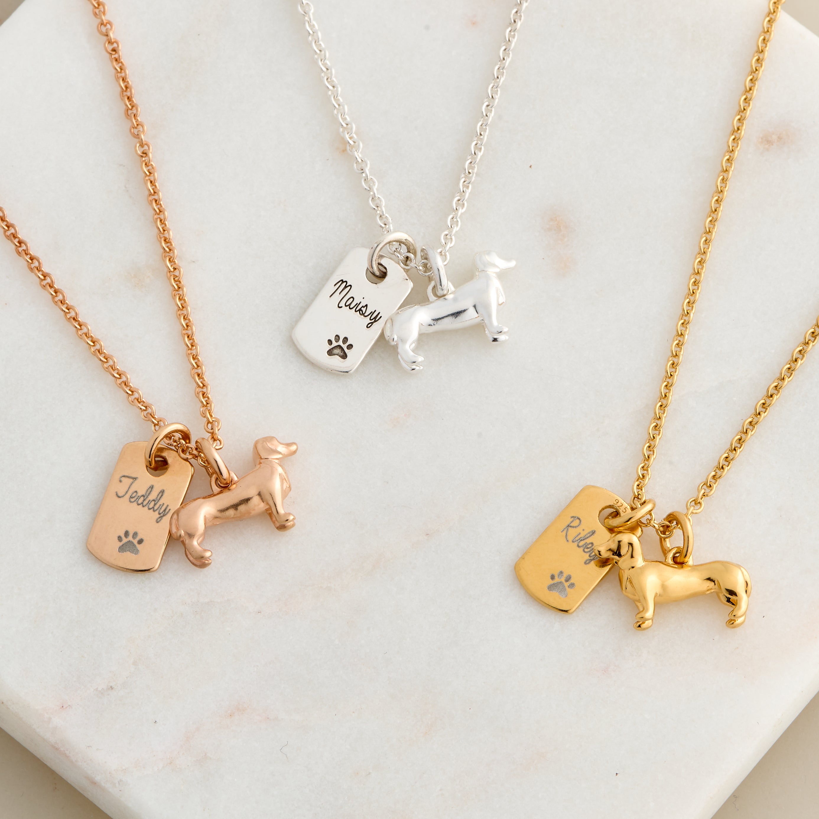 silver gold rose dachshund sausage dog engraved necklace gift for pet loss