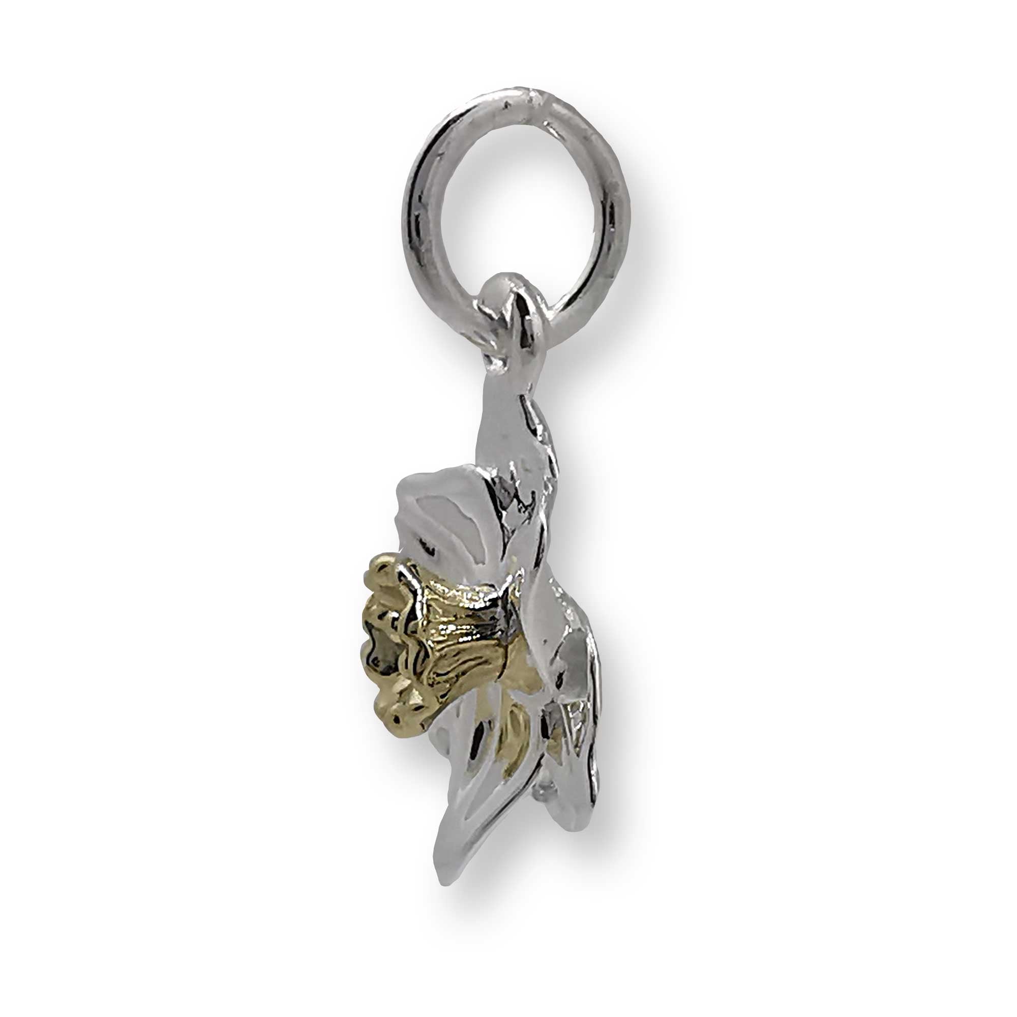 silver and gold daffodil flower charm solid gold middle scarlett jewellery chelsea flower show