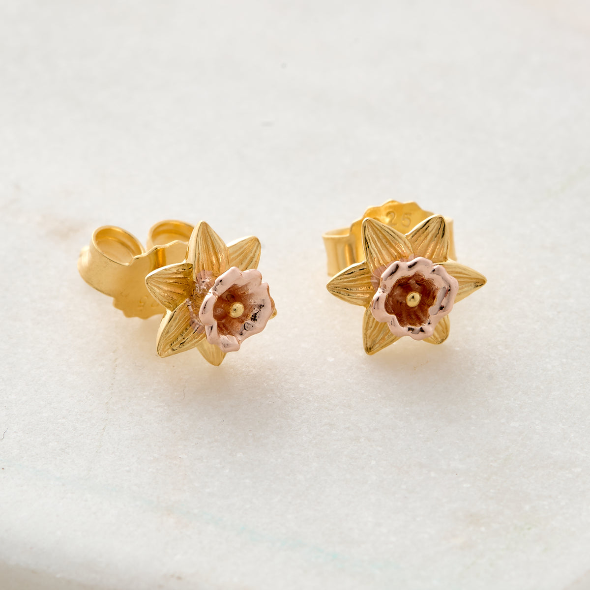 gold daffodil stud earrings scarlett jewellery 18ct gold vermeil on silver