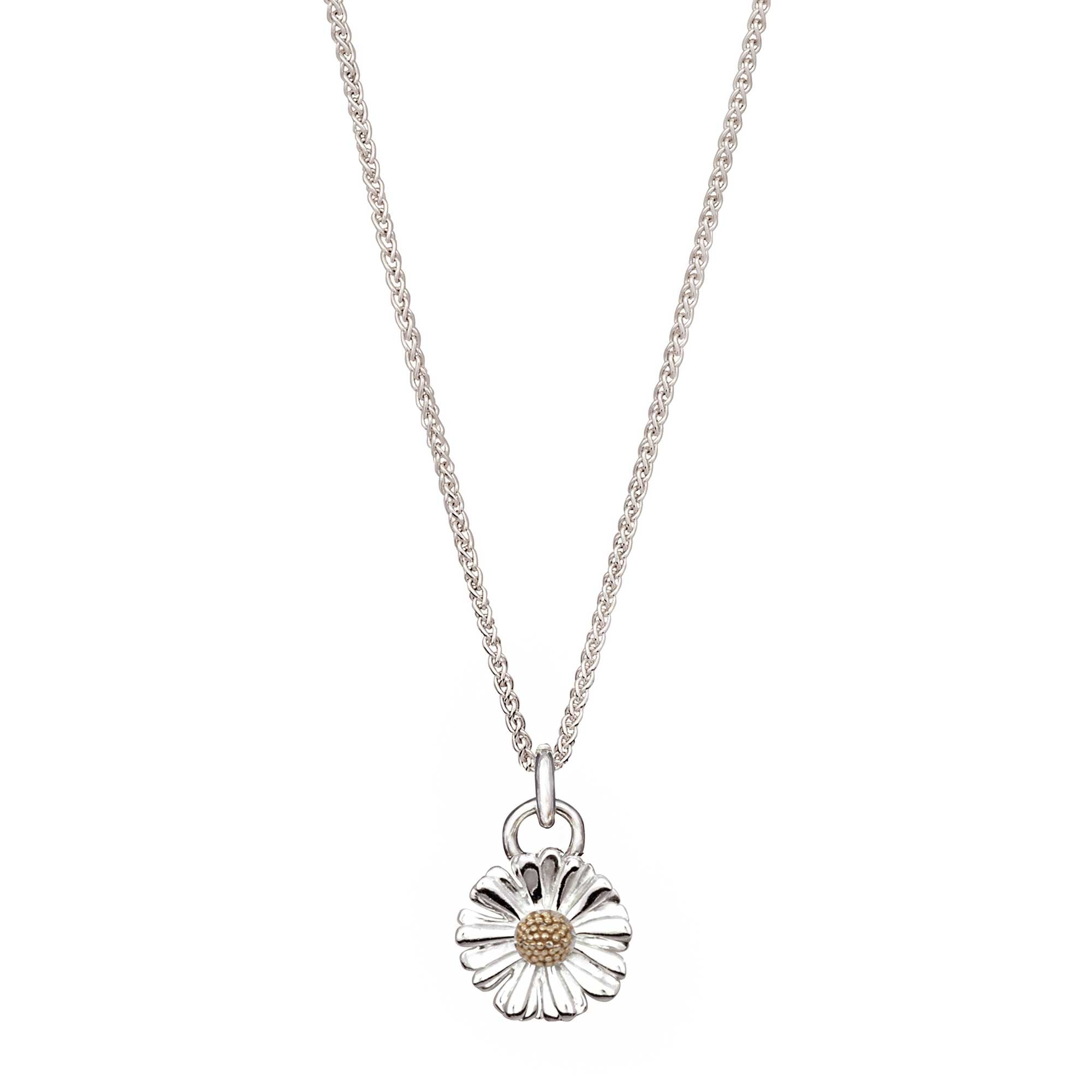 Daisy flower silver and gold necklace RHS chelsea flower show scarlett jewellery