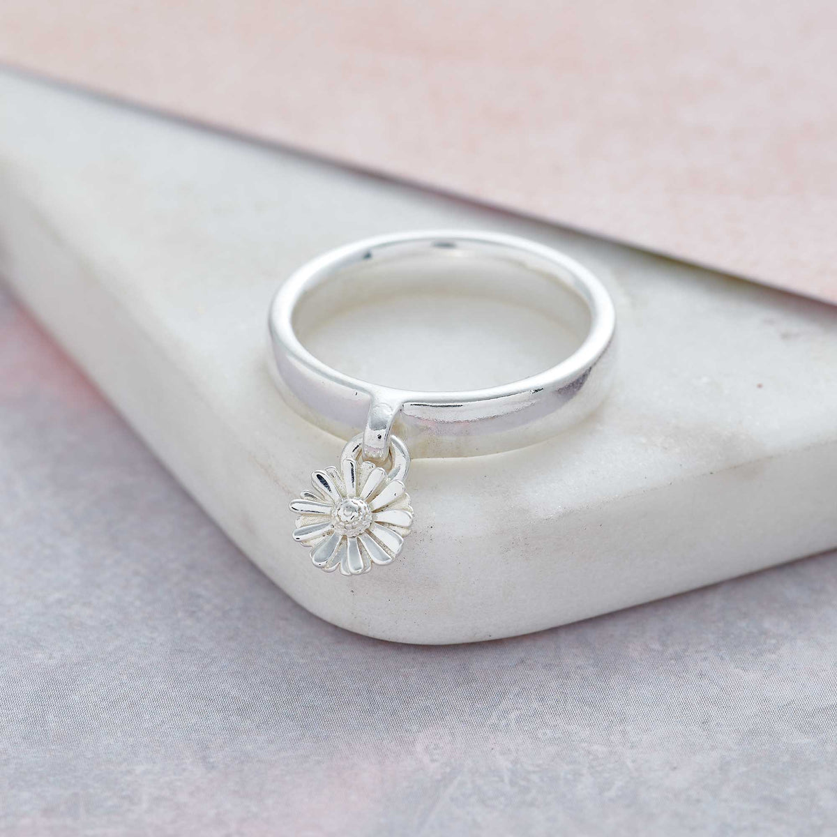 Solid silver daisy flower charm ring Scarlett Jewellery