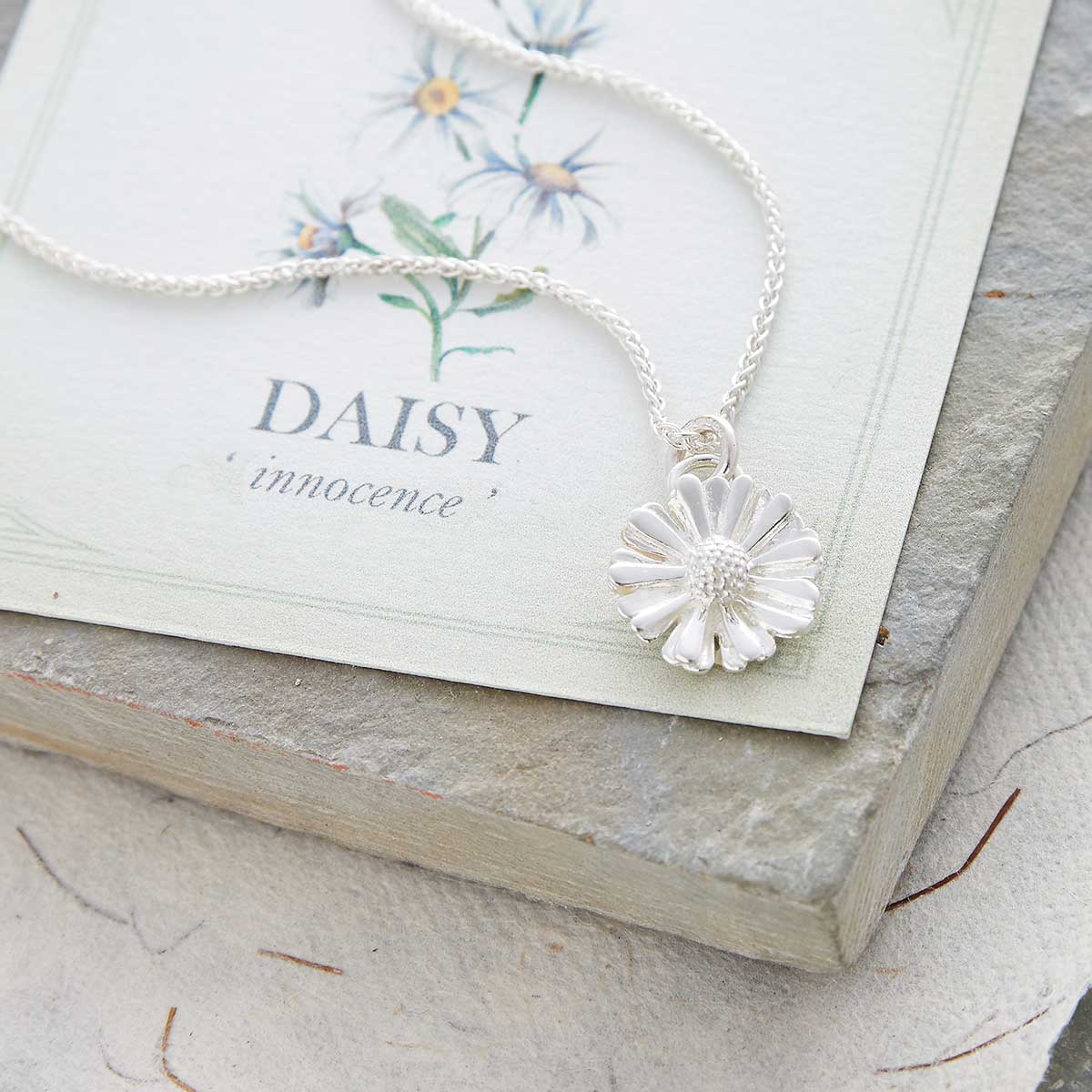 Daisy flower silver necklace RHS chelsea flower show scarlett jewellery
