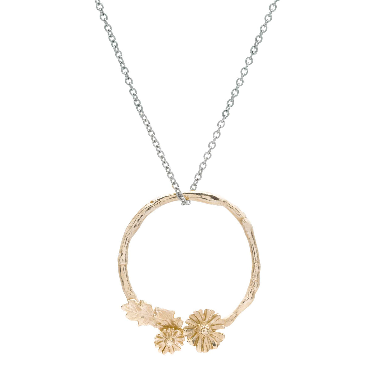 Solid gold daisy wreath necklace handmade pendant RHS Chelsea Flower Show Scarlett Jewellery