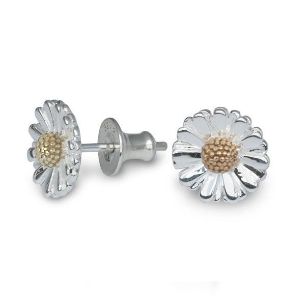 Daisy silver and solid gold centre stud earrings RHS Chelsea flower show Scarlett Jewellery
