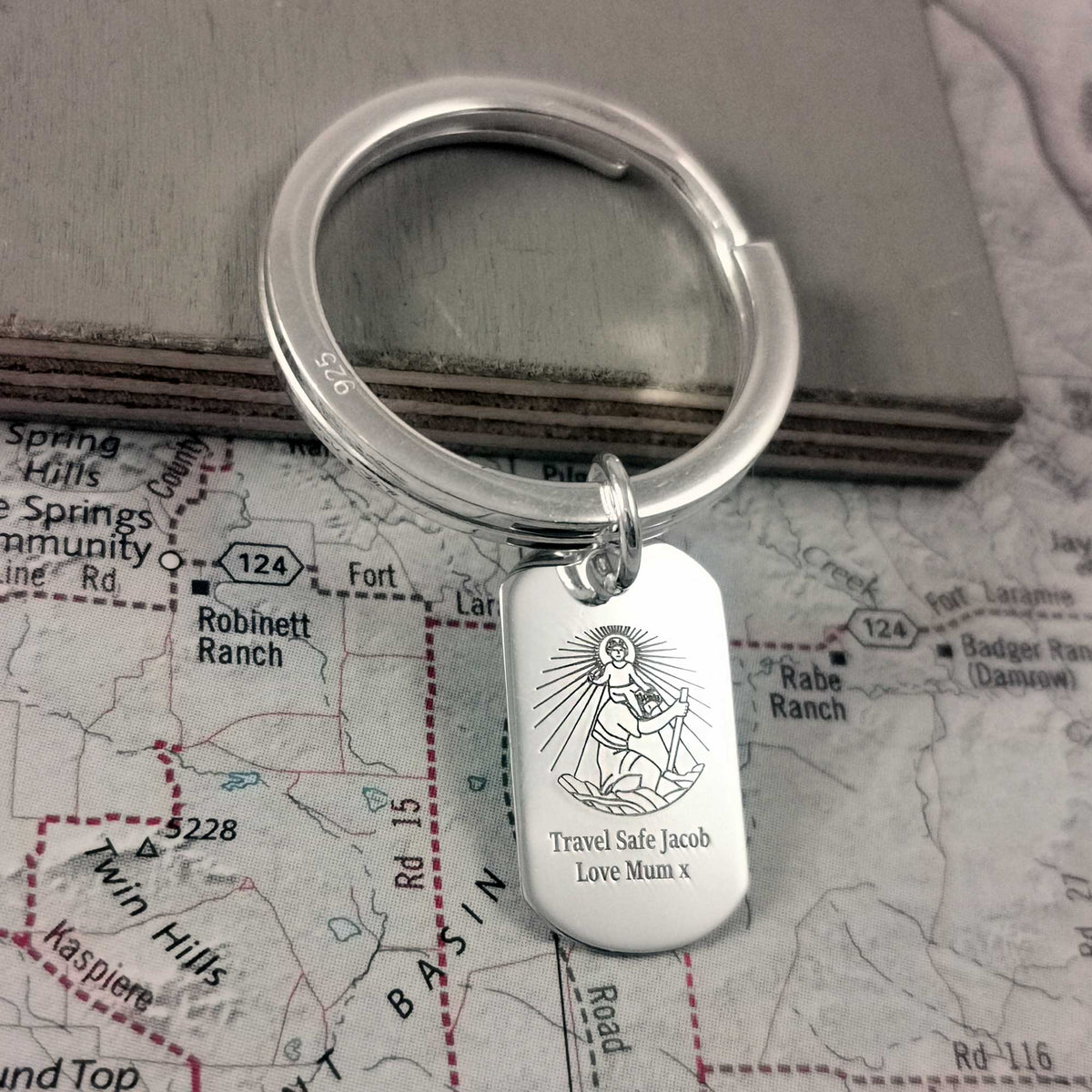 personalized saint christopher keyring sterling silver stay safe gift for man travel