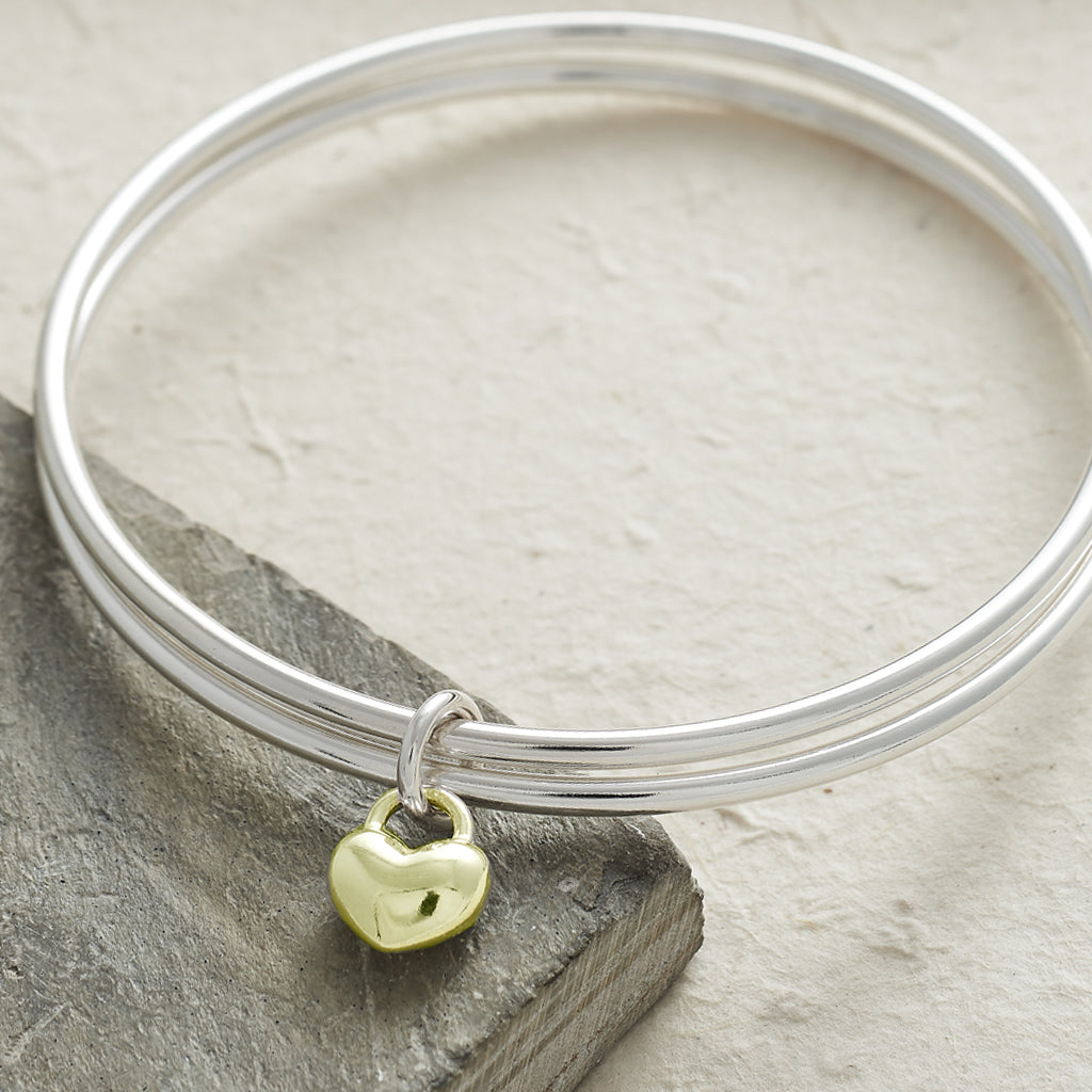 One Love silver and gold double bangle with heart Scarlett Jewellery