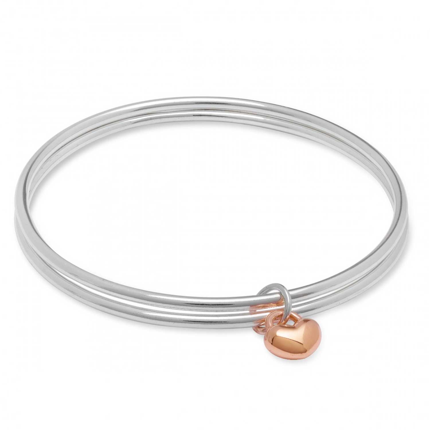 One Love silver and Rose gold double bangle with heart Scarlett Jewellery
