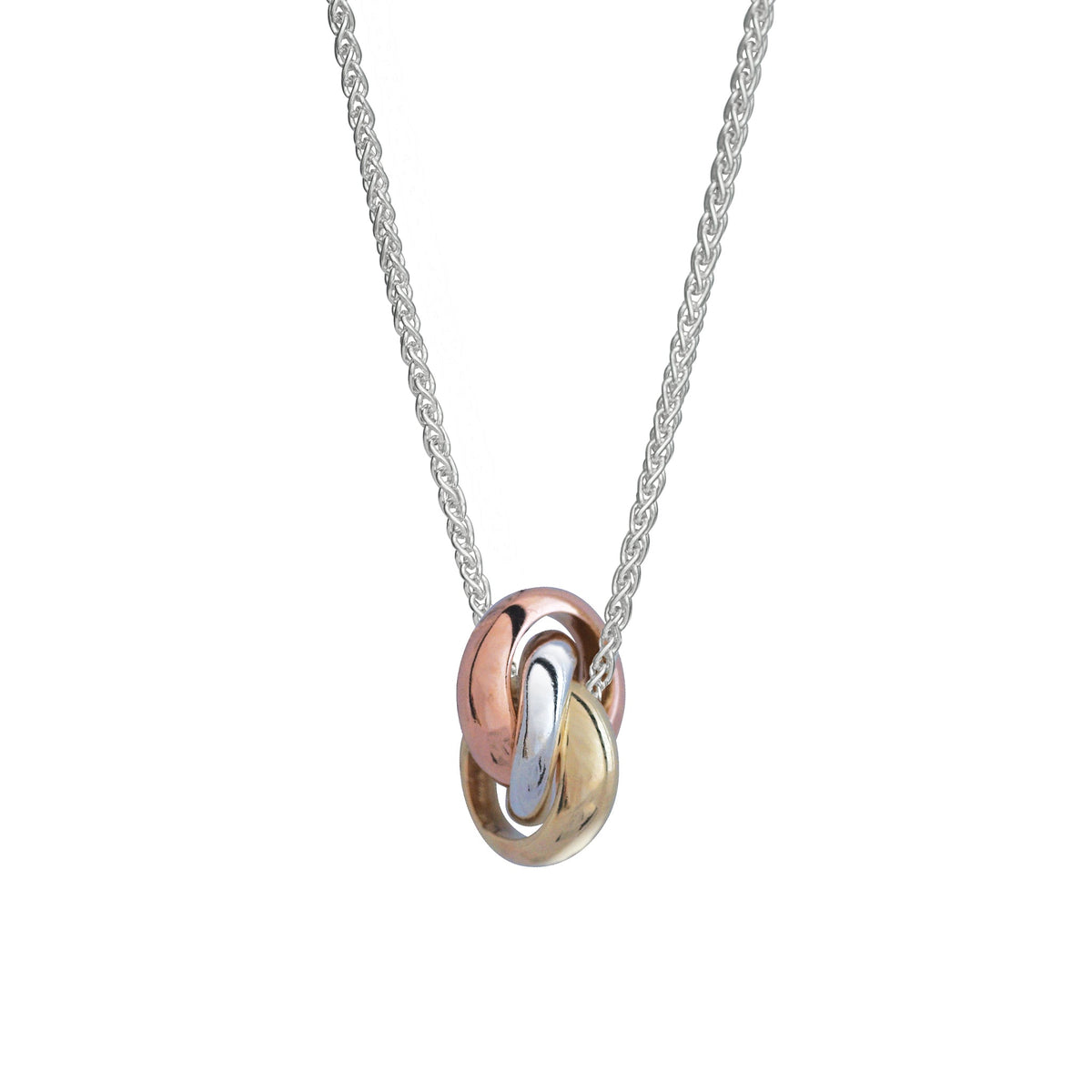 Eclipse trinity russian style necklace recycled gold rose gold silver loop pendant Scarlett Jewellery UK