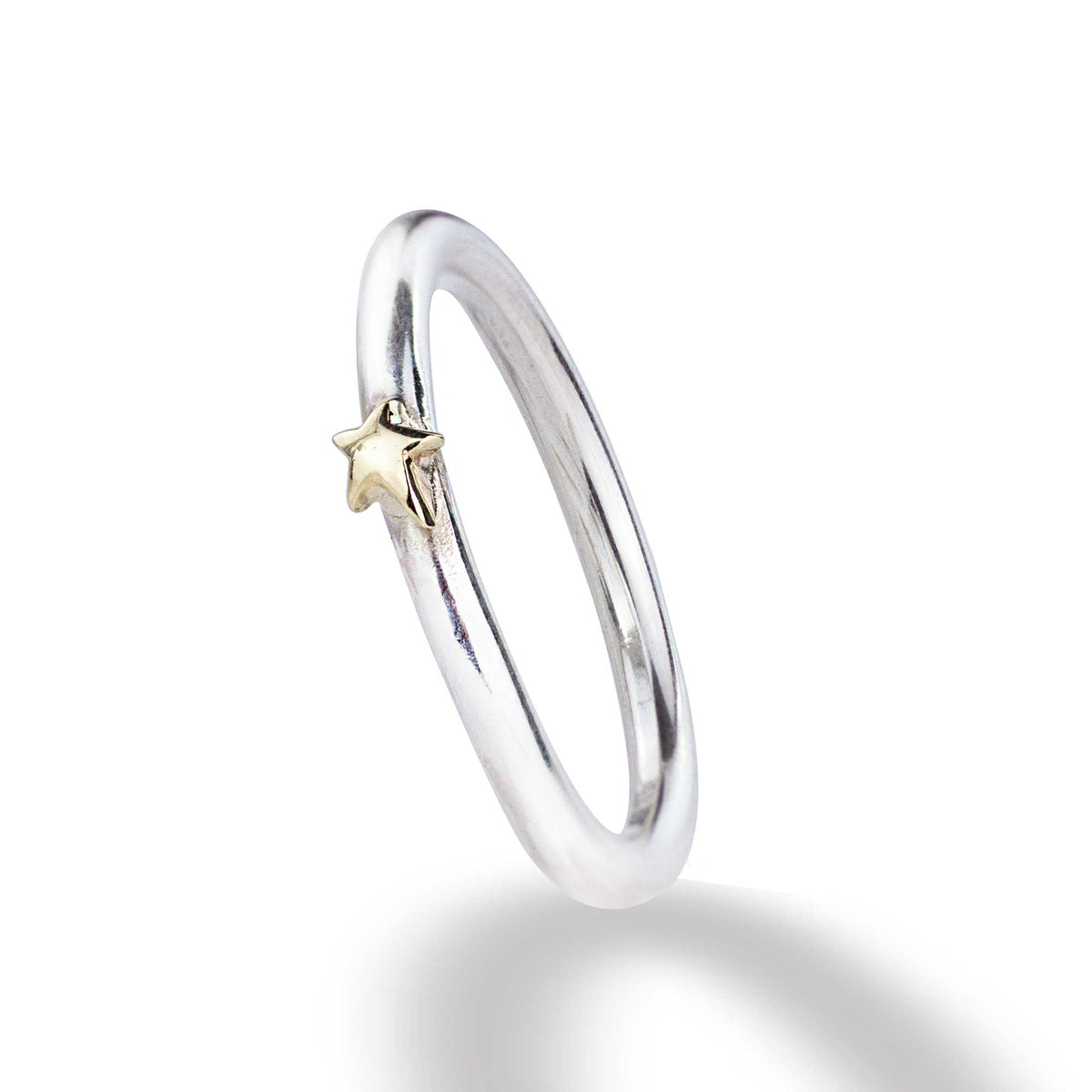 Everyday silver stacking ring with solid gold star scarlett jewellery