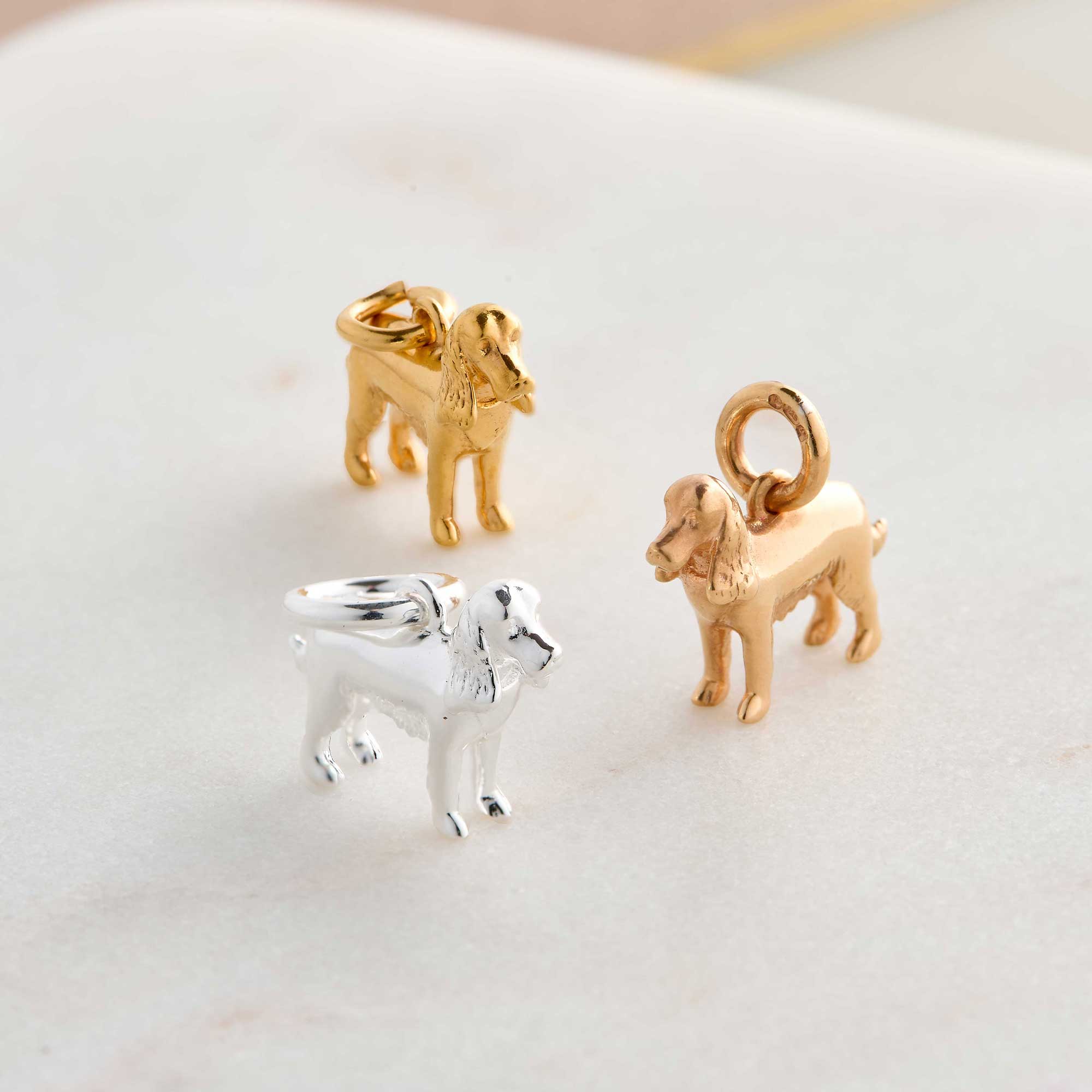 English Cocker Spaniel silver dog breed solid sterling silver dog charm for bracelet Scarlett Jewellery Ltd
