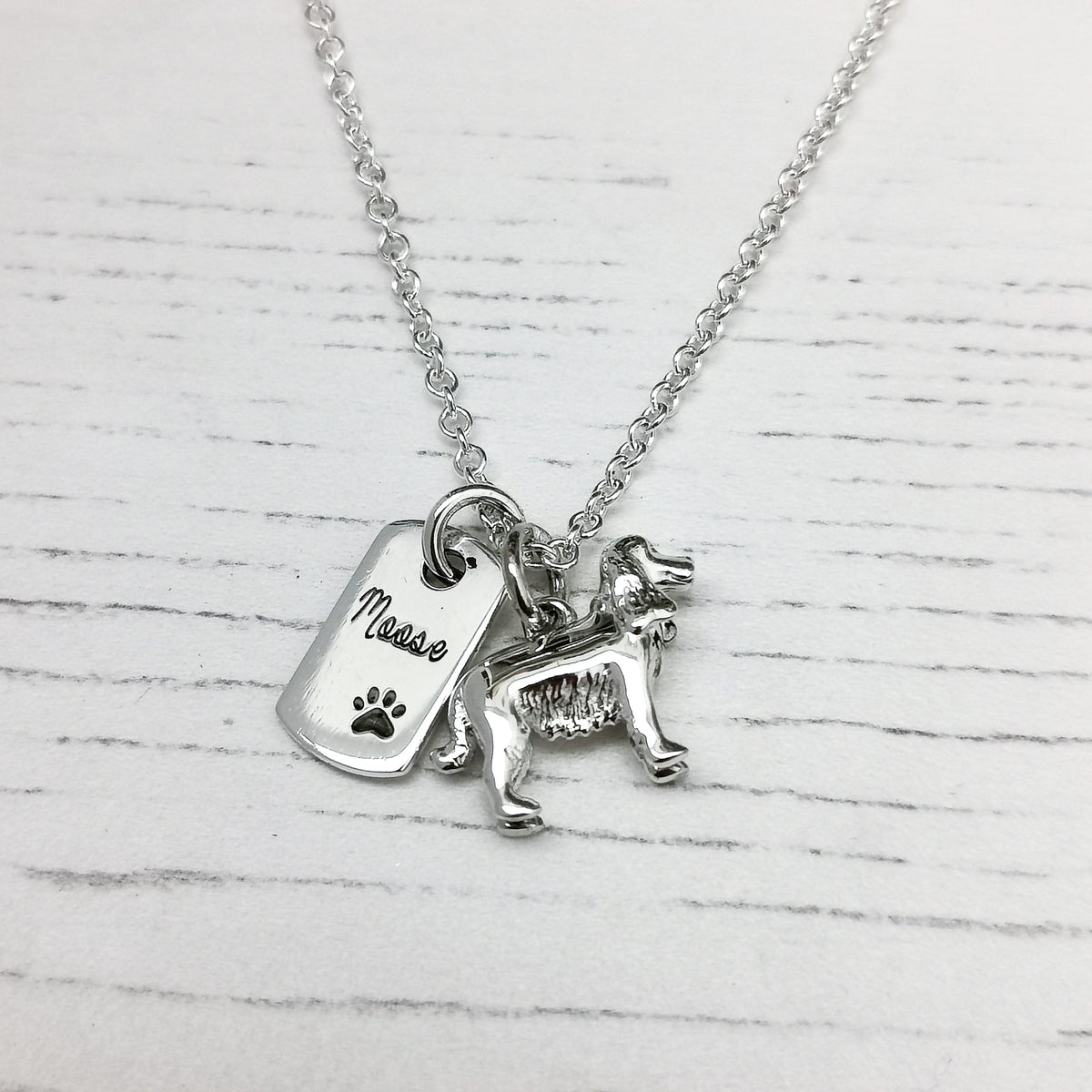 english cocker spaniel silver personalized engraved necklace gift for pet loss