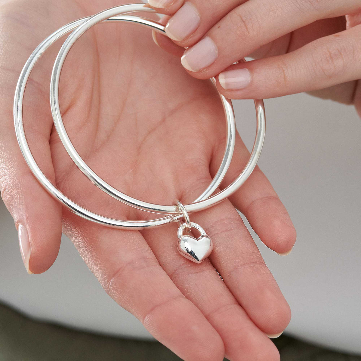heart solid recycled silver double bangle one love scarlett jewellery
