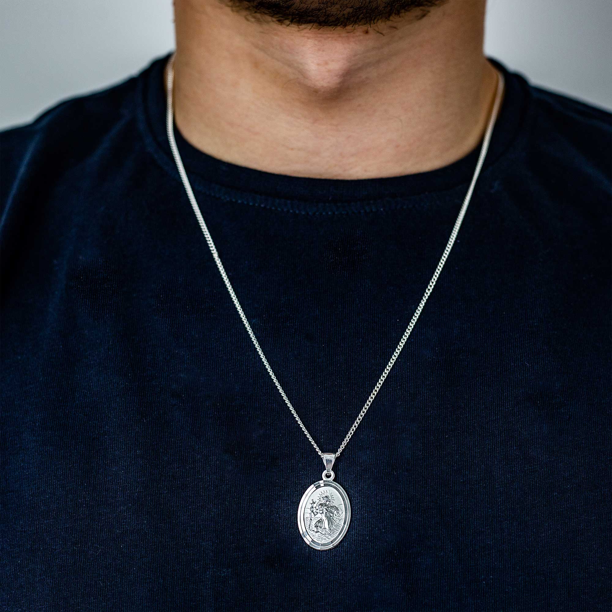 oval silver saint christopher pendant for men women travel gift for him