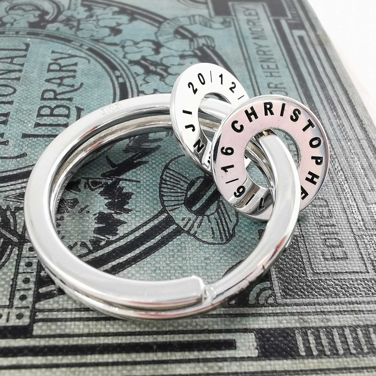 family circle spinner keyring solid silver engraved family initials gift from the kids fathers day present ideas