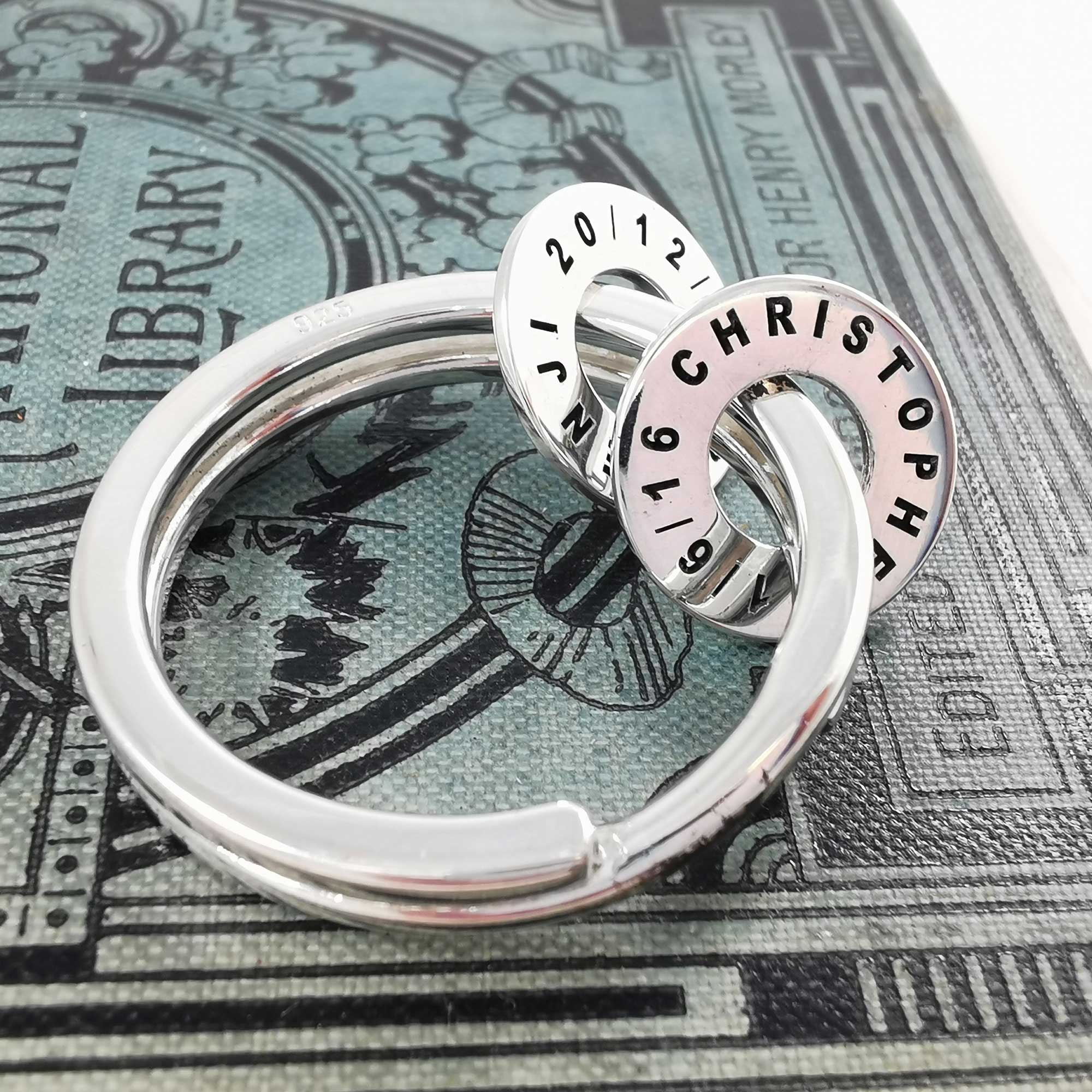 family circle spinner keyring solid silver engraved family initials gift from the kids fathers day dads birthday