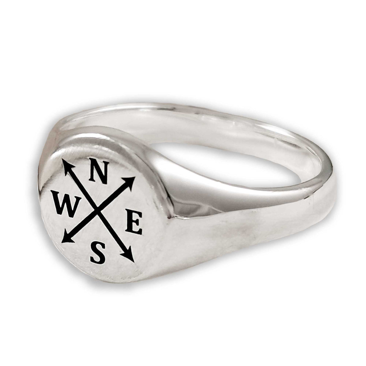 personalised mans initials silver signet ring arrow symbol