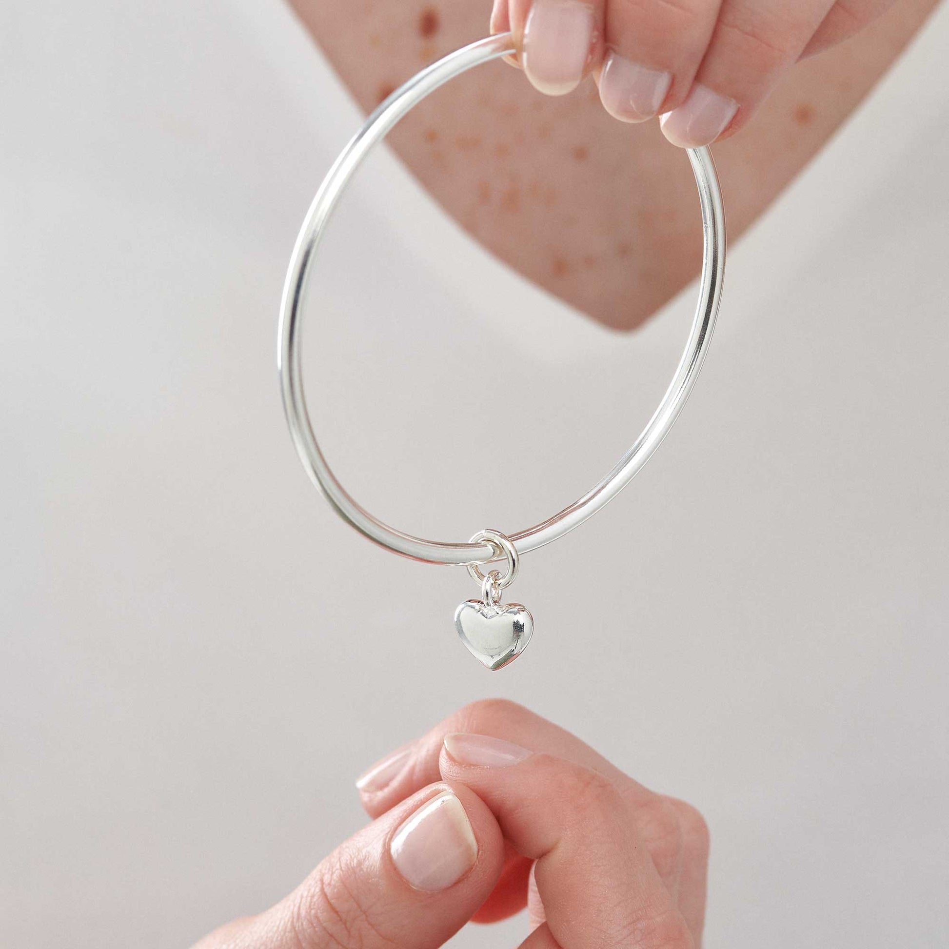 silver heart charm bangle anniversary gift for wife girlfriend mum