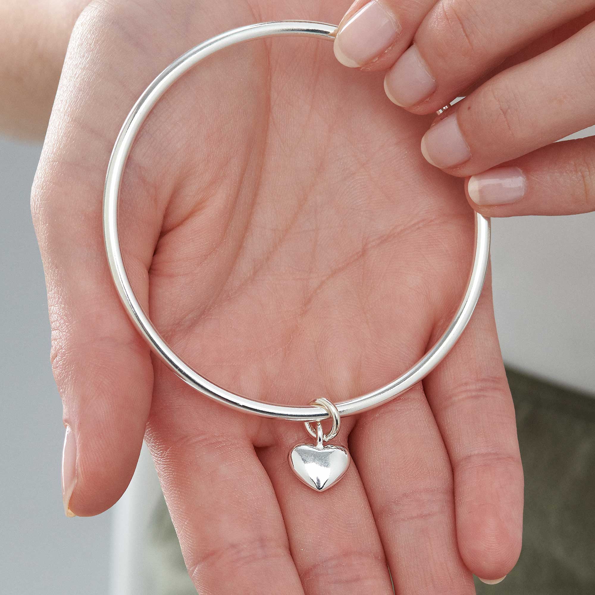 silver heart charm bangle anniversary gift for wife girlfriend mum