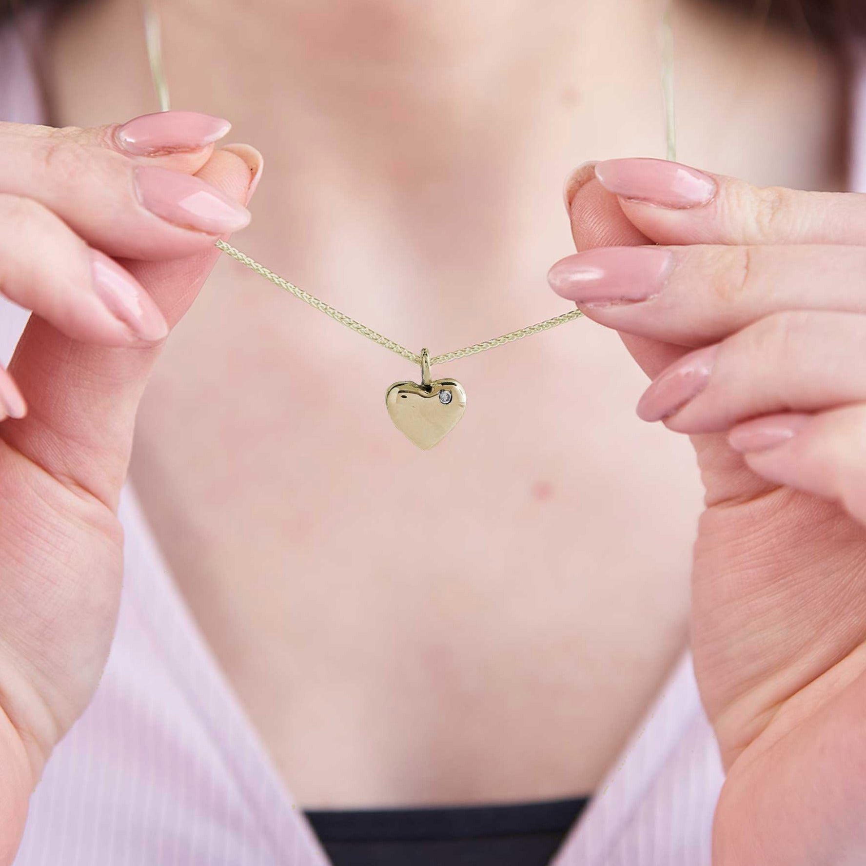 solid gold heart necklace with single diamond scarlett jewelery brighton uk