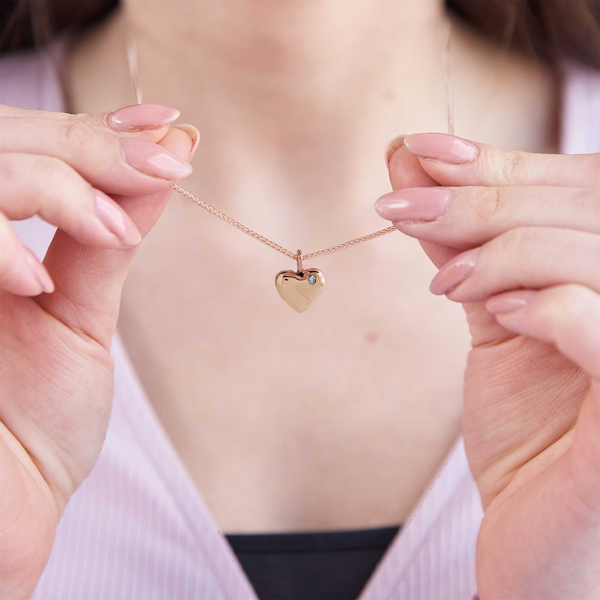 solid rose gold heart necklace with single diamond scarlett jewelery brighton uk