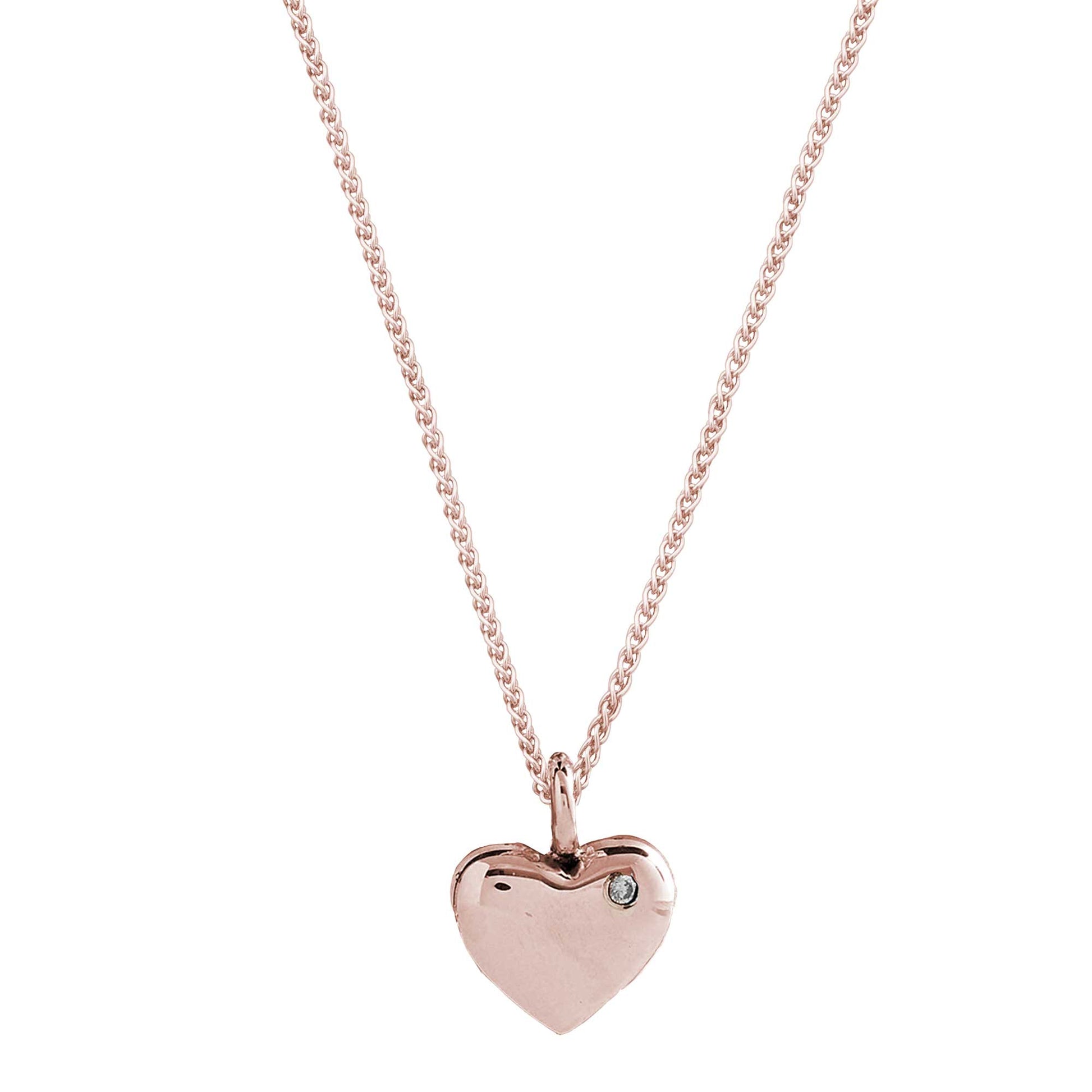 solid rose gold heart necklace with single diamond scarlett jewelery brighton uk