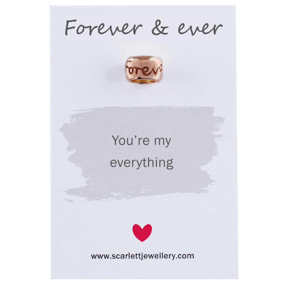 Rose Gold Engraved Charm Bead Forever &amp; Ever Fits Pandora