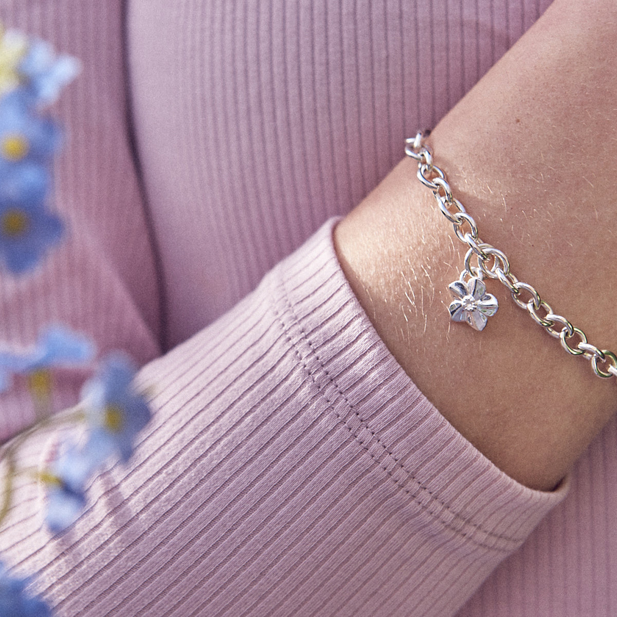 Forget Me Not Flower Silver Chain Charm Bracelet