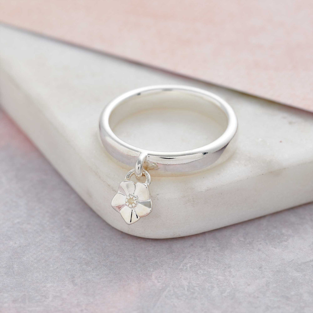 Solid silver forget me not flower charm ring scarlett jewellery