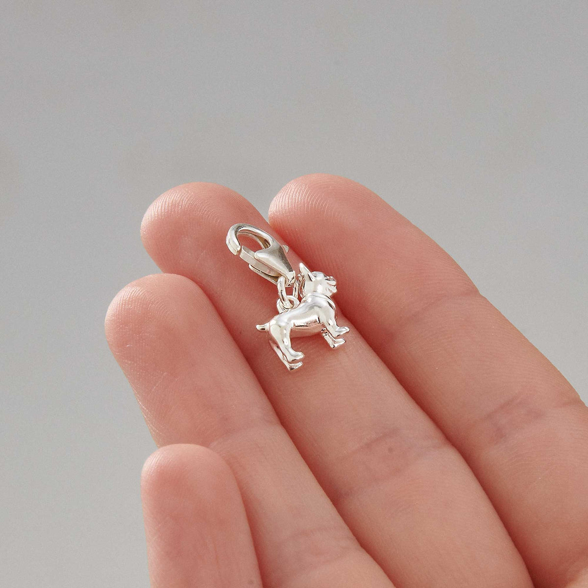 French Bulldog silver dog breed solid sterling silver dog charm with clip lobster catch Scarlett Jewellery Ltd