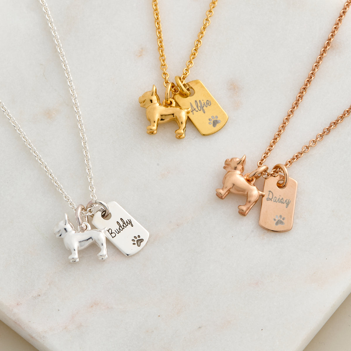 french bulldog silver gold rose plated necklace present from the dog gift for pet loss personalised by scarlett jewellery