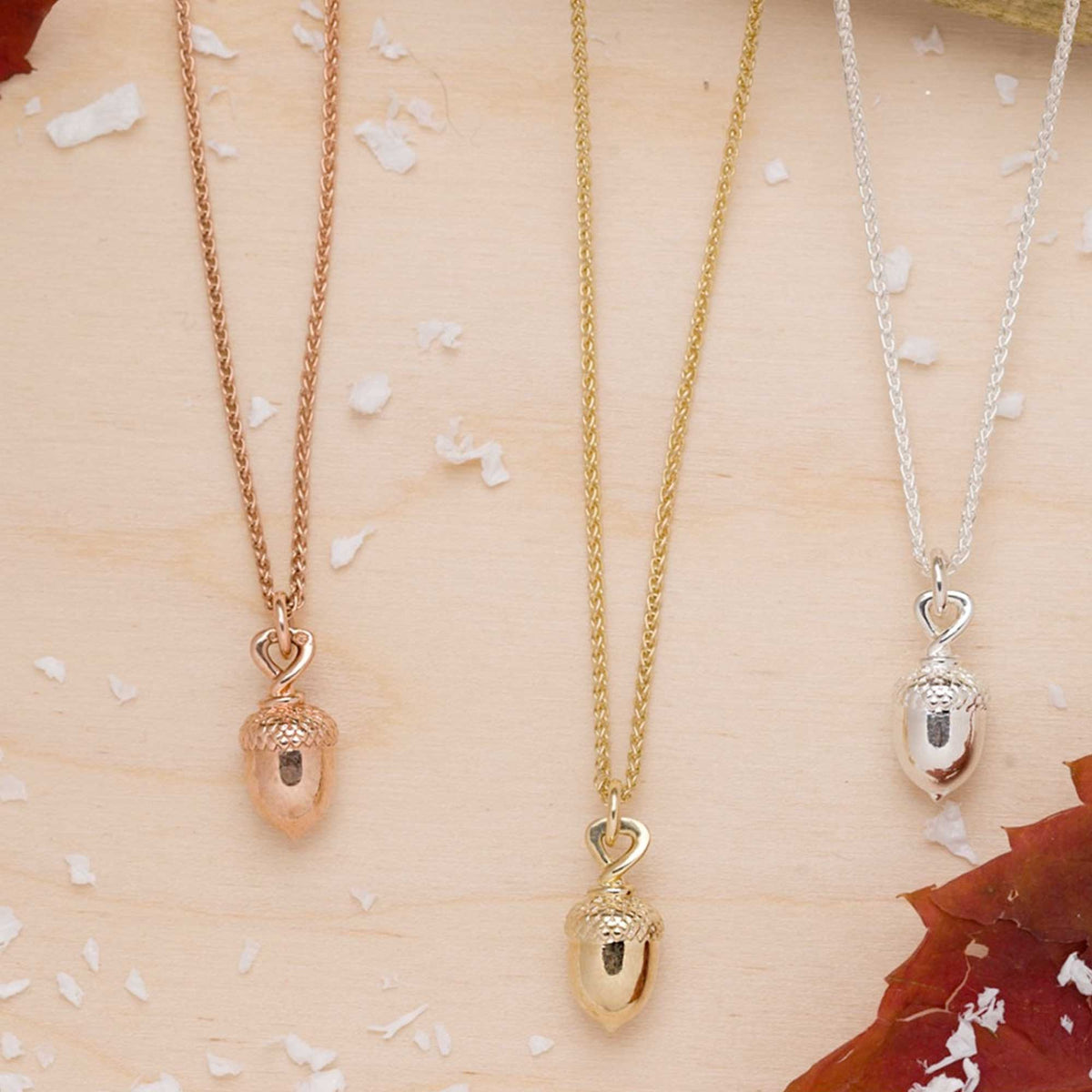 Unique Rose Gold Necklace with Acorn Pendant - Scarlett Jewellery