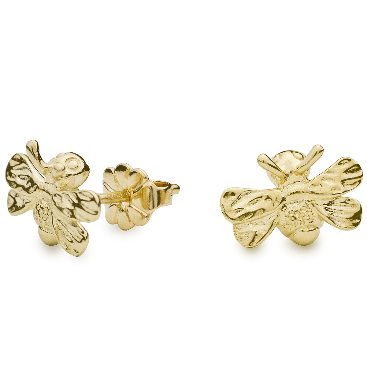 solid gold Bumble Bee stud earrings from award winning designer Scarlett Jewellery