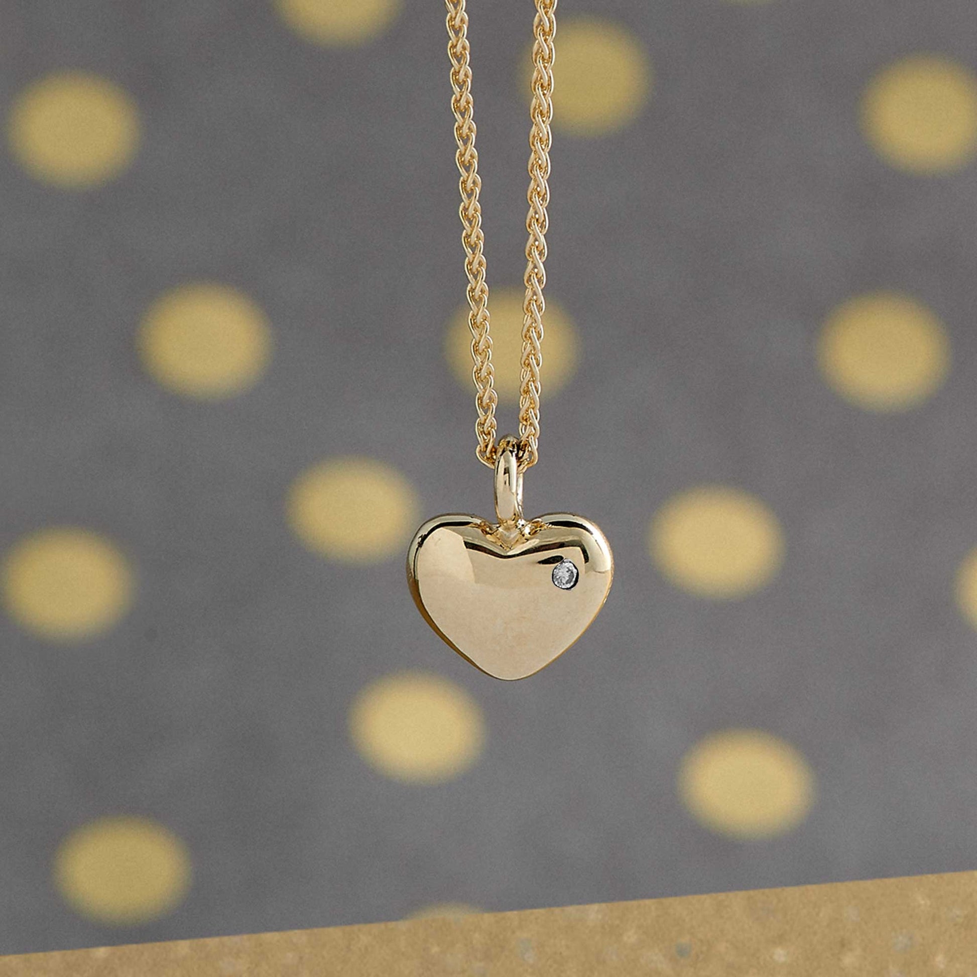 solid gold heart necklace with single diamond scarlett jewelery brighton uk