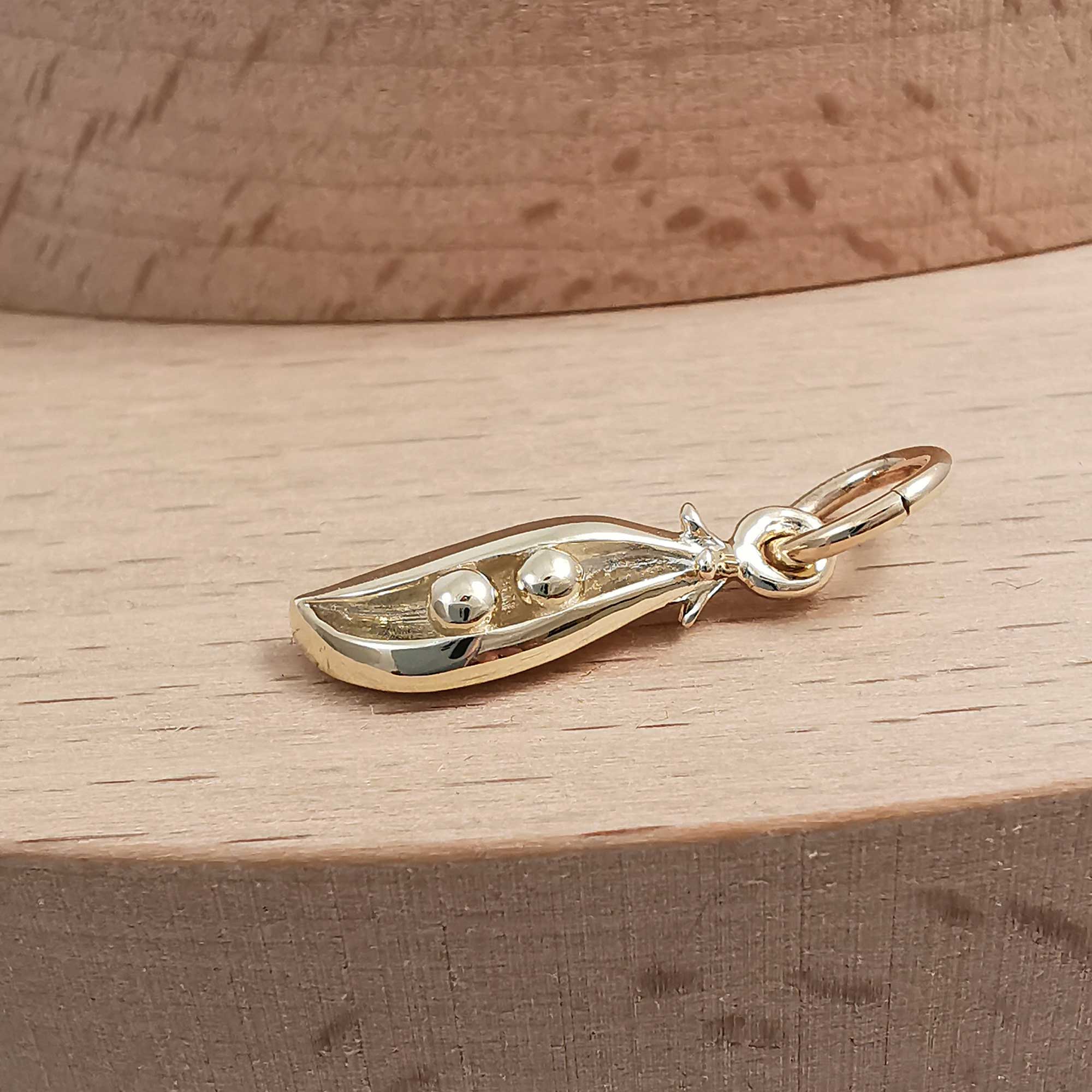 Gold two peas in a pod charm for twins sisters best friends