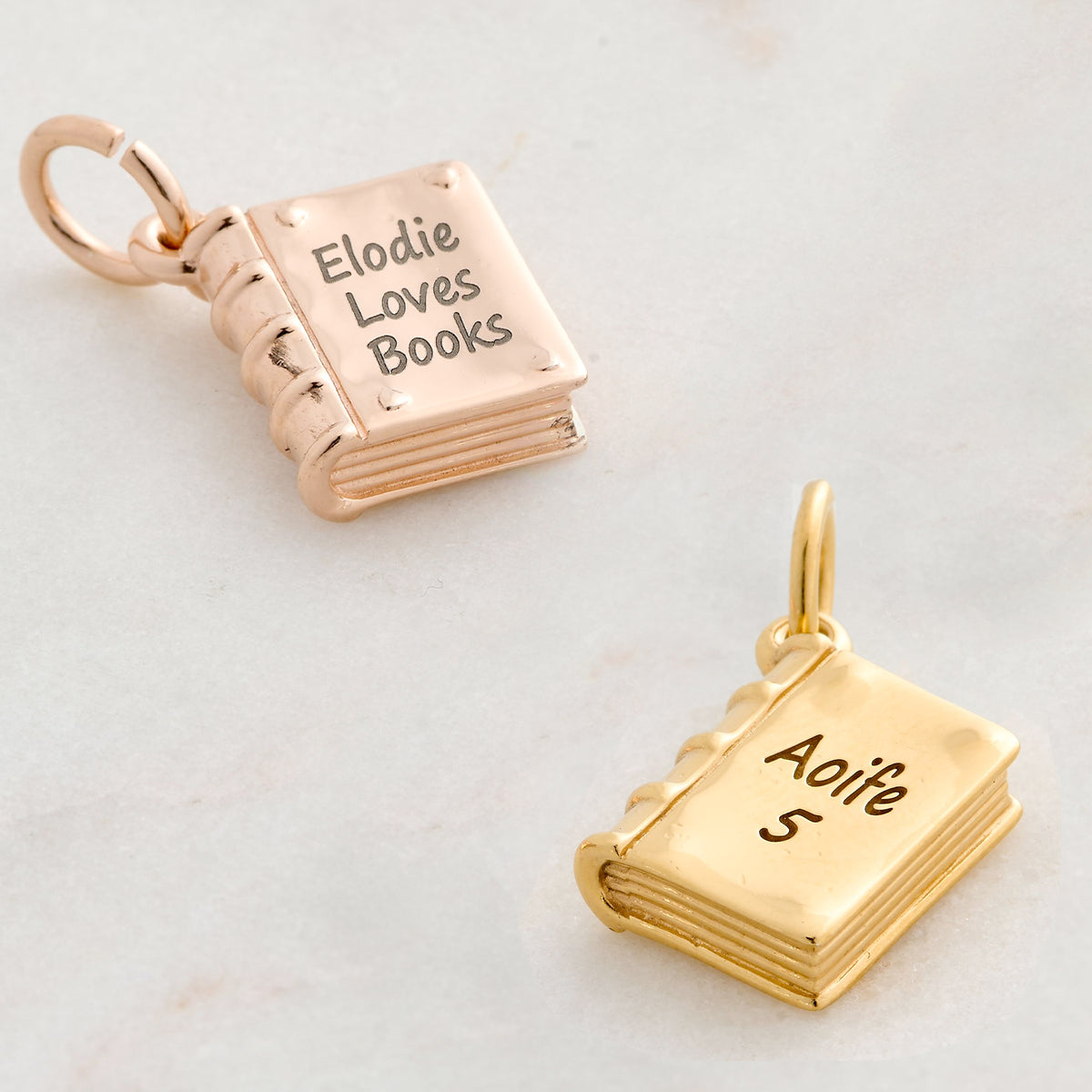 gold plated silver book charm engraved with date for birthday gift charm for avid reader bookworm librarian