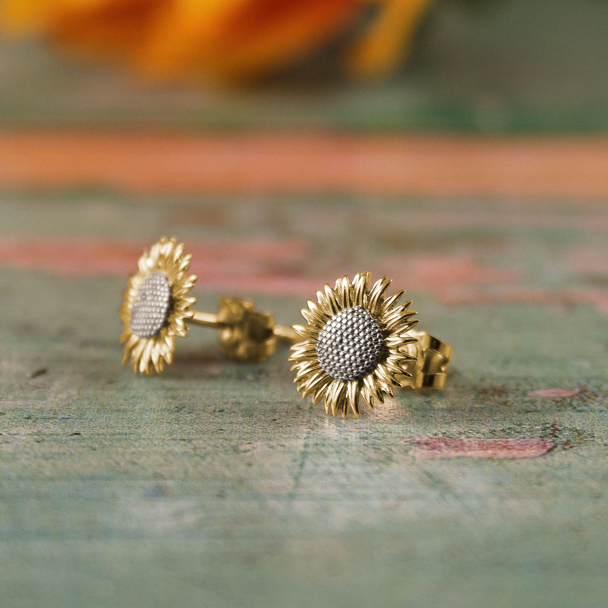 solid gold vermeil sunflower stud earrings flower studs chelsea flower show