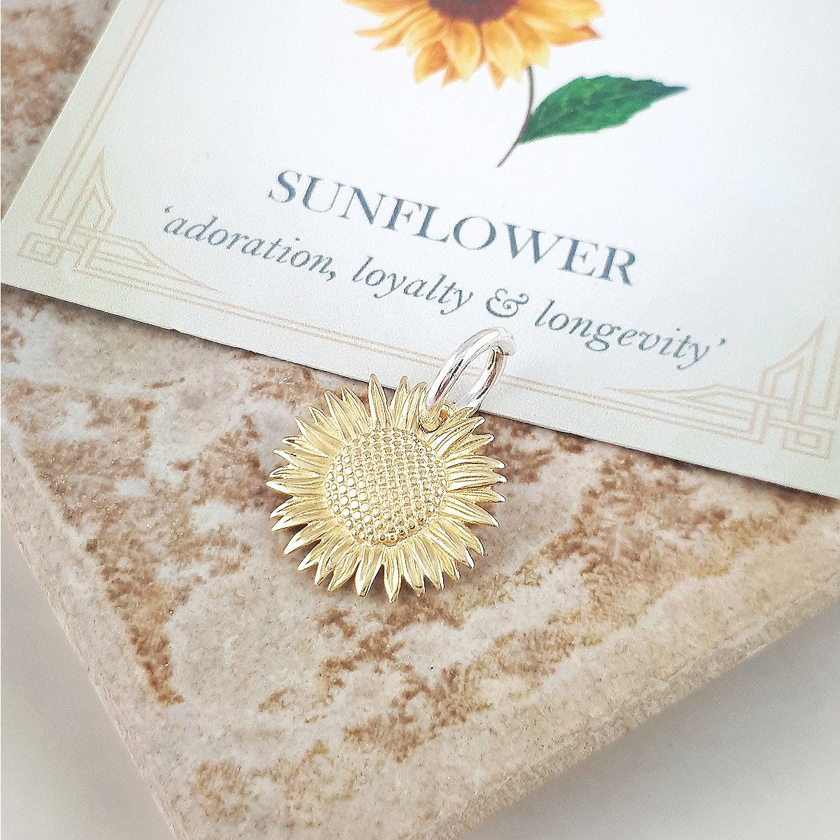solid gold sunflower bracelet necklace charm 9 carat made in UK