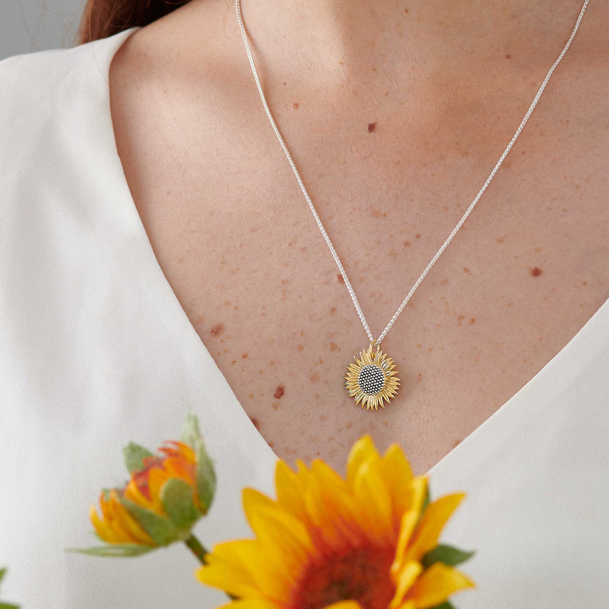 gold vermeil sunflower pendant necklace scarlett jewellery for chelsea flower show