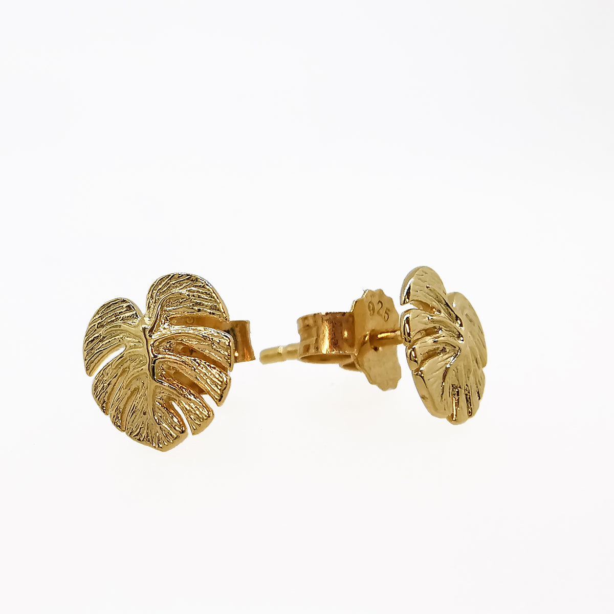 Monstera Palm Leaf Gold Vermeil Stud Earrings