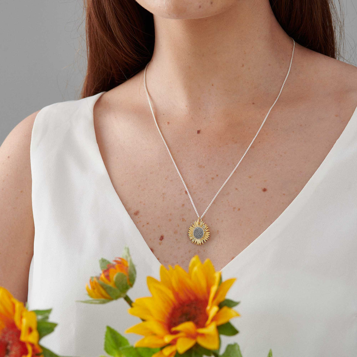 gold vermeil sunflower pendant necklace scarlett jewellery for chelsea flower show