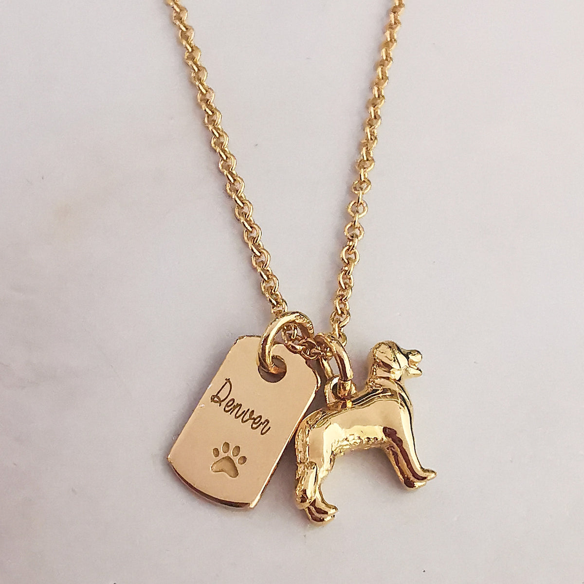 golden retriever personalized engraved necklace gift for pet loss made in UK Scarlett Jewellery