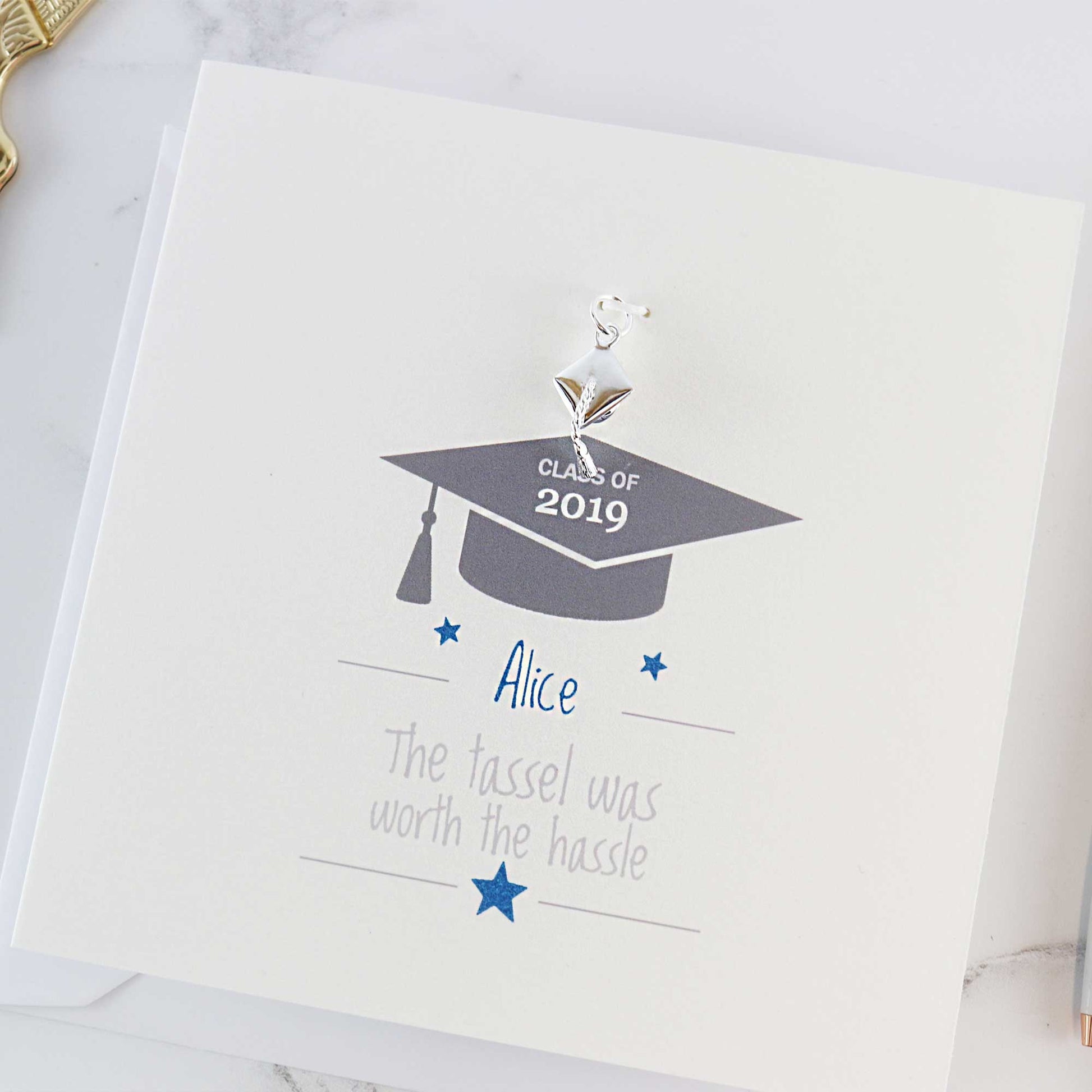 Mortar Board Charm Personalised Graduation Gift Card Scarlett Jewellery