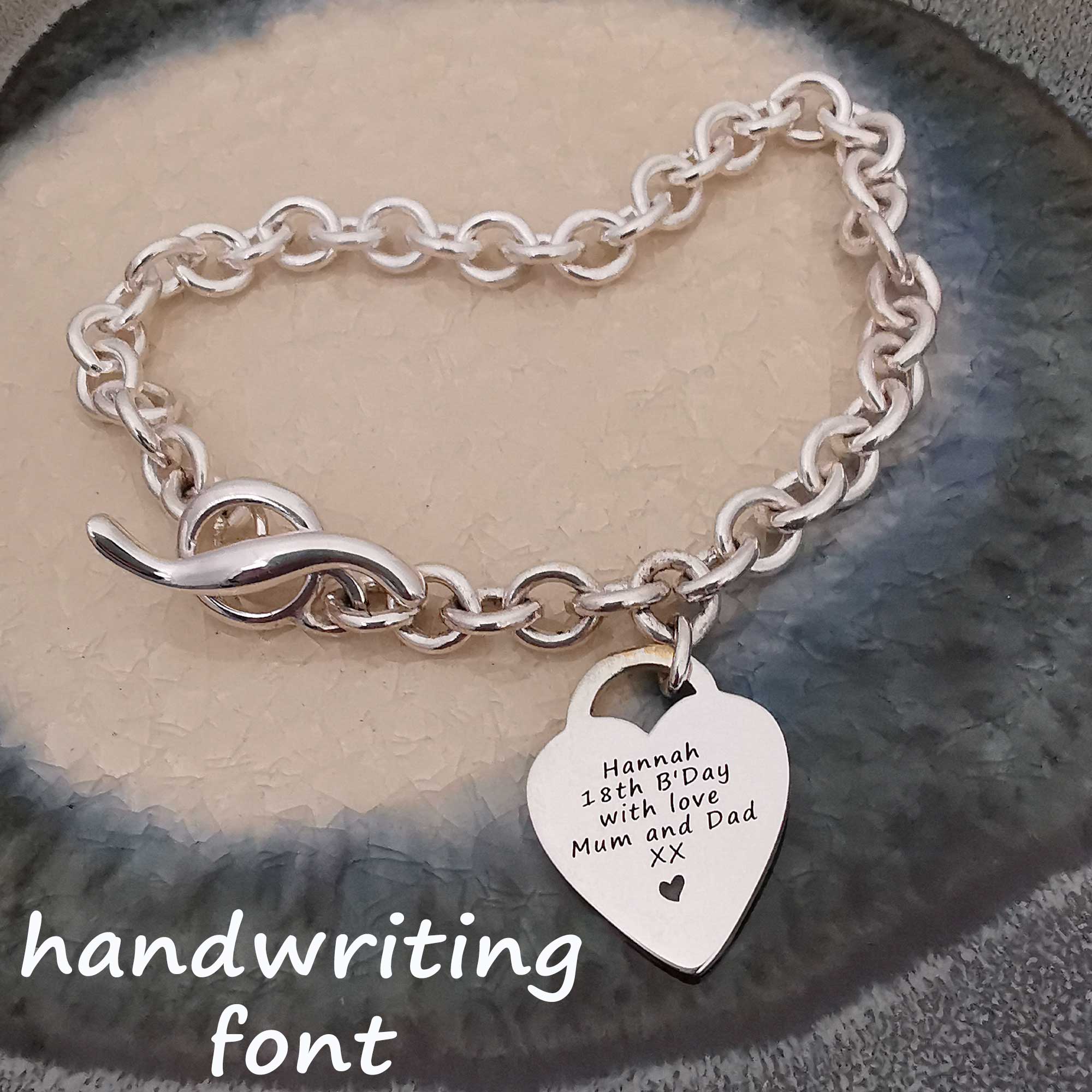 heart tag charm bracelet tiffany style made in UK