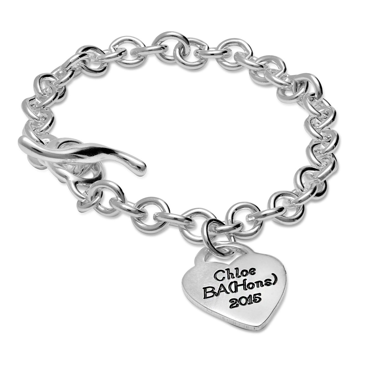 Personalised Heart Tag Silver Charm Bracelet Scarlett Jewellery