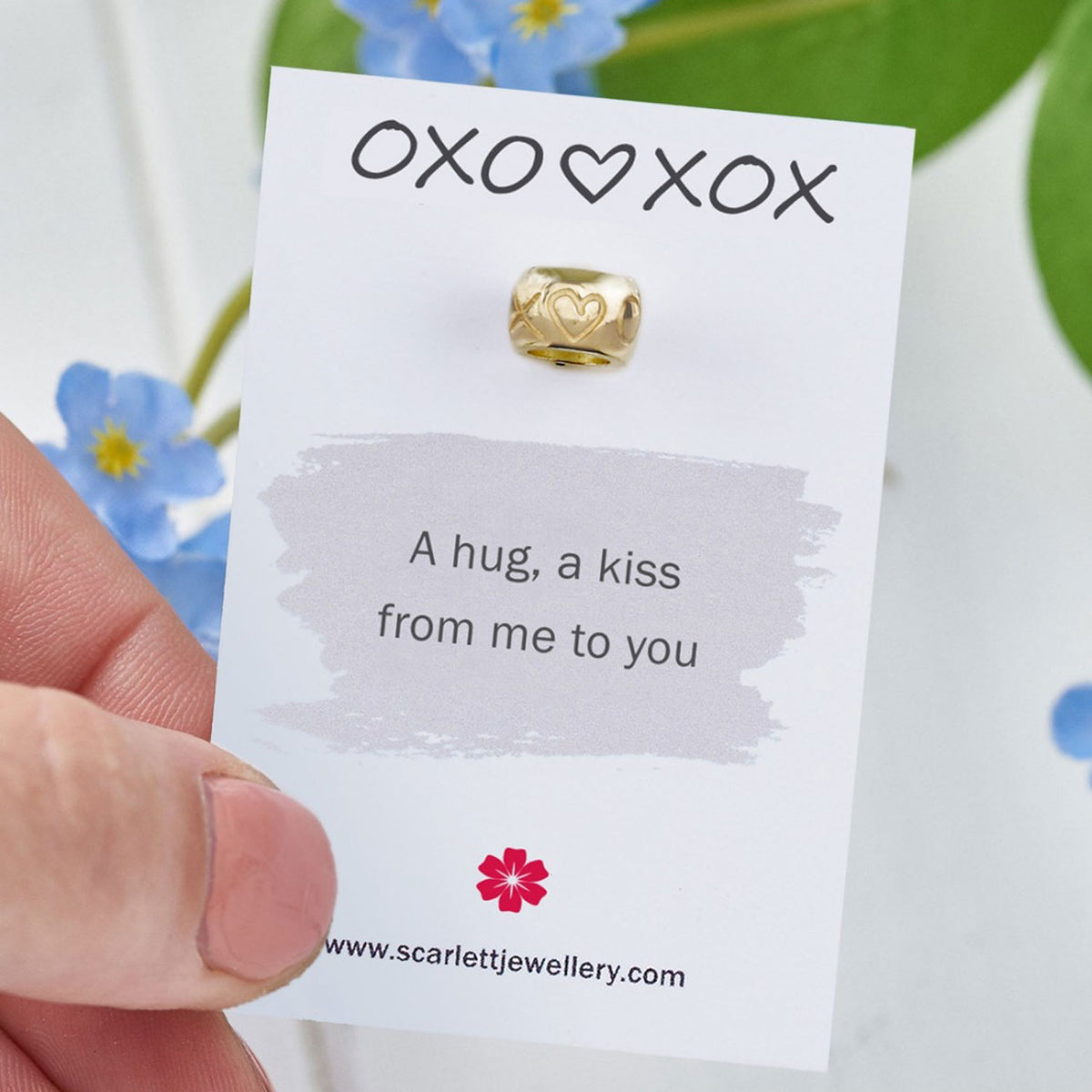 Hugs and kisses OXO XOX Eco recycled gold bead charm Scarlett Jewellery